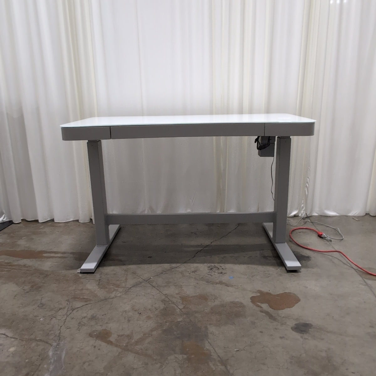 White Glass Top Adjustable Height Desk
