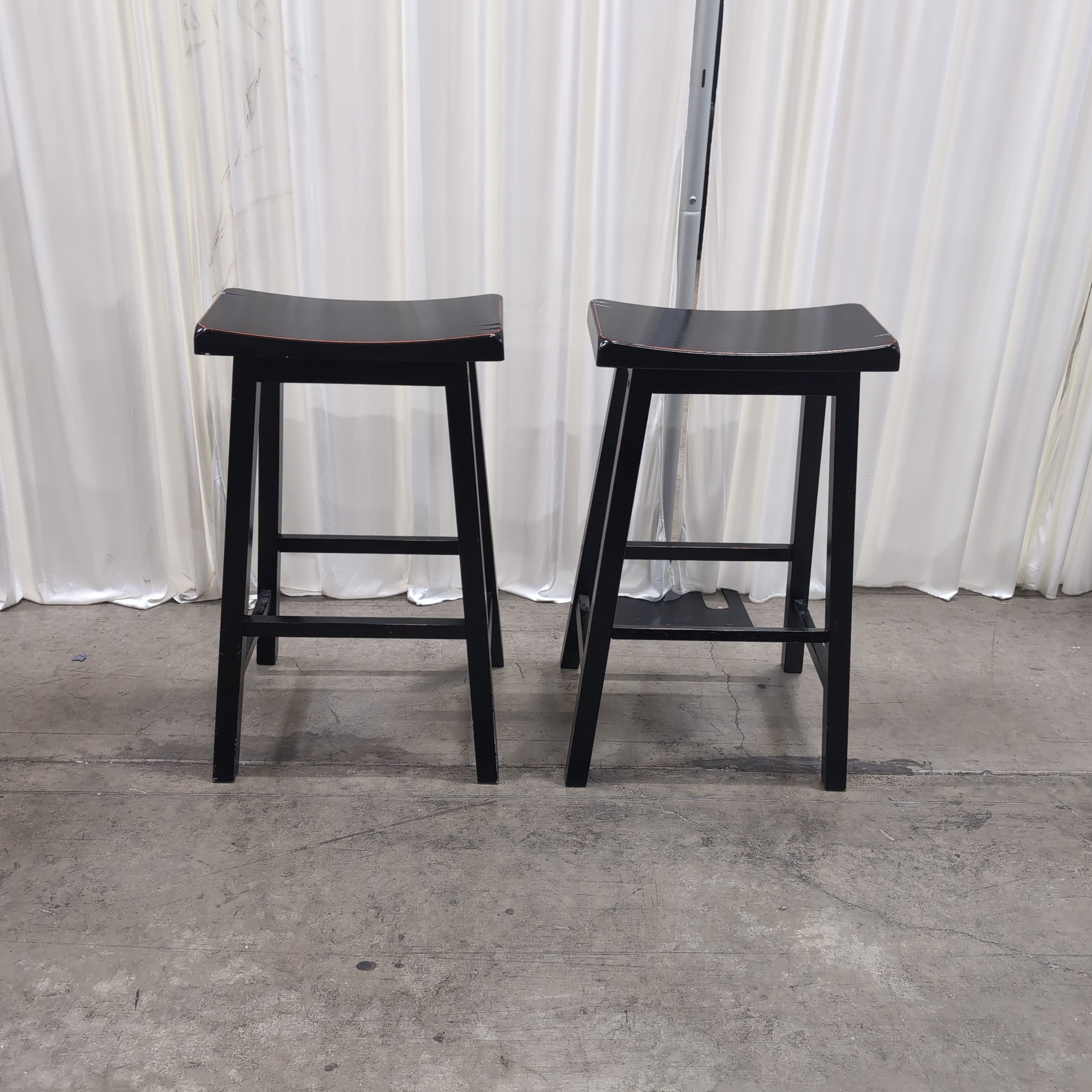 Pair of Hovis Black Wood Bar Stool with Brown Edge