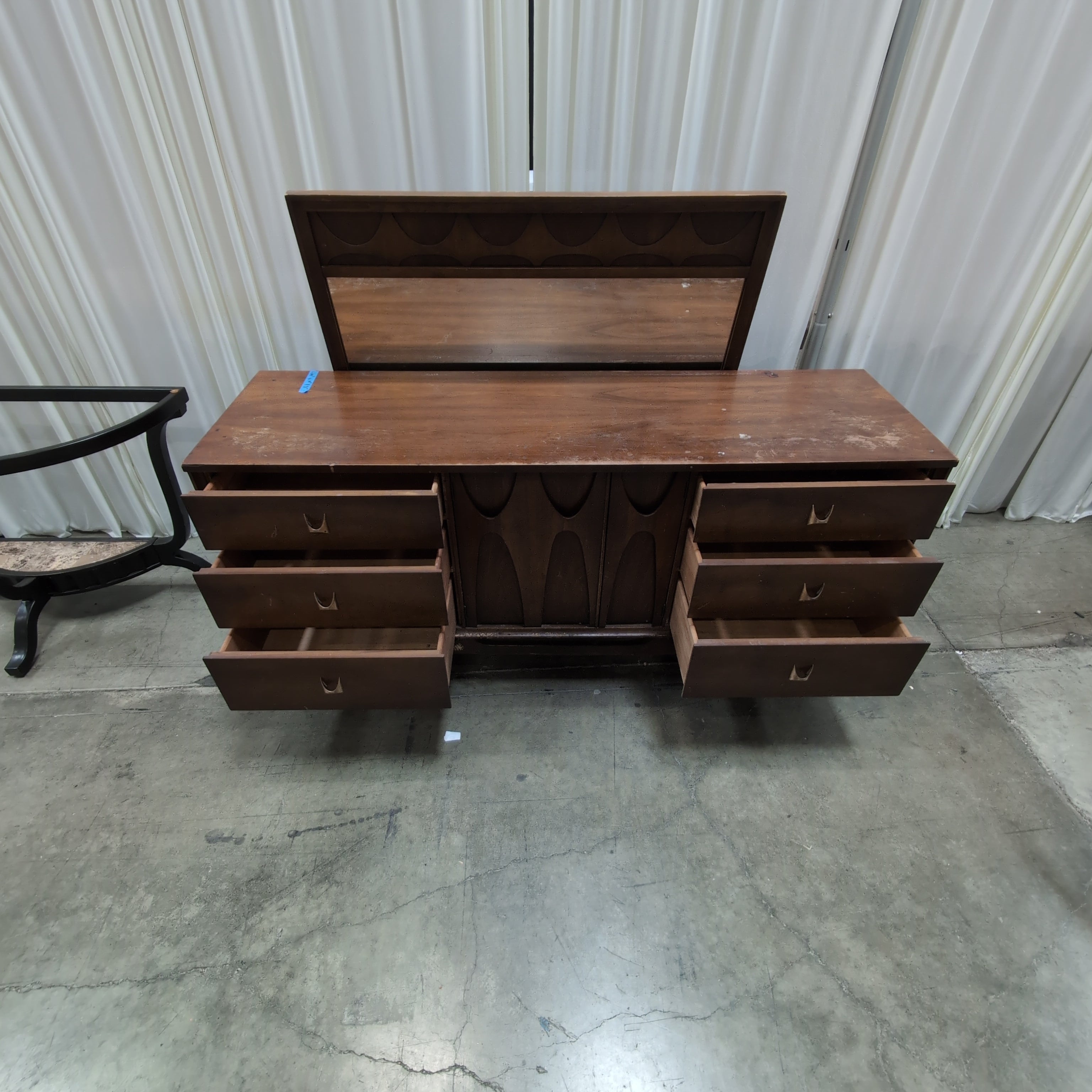 Mid-Century Modern Dark Wood Dresser with Matching Mirror