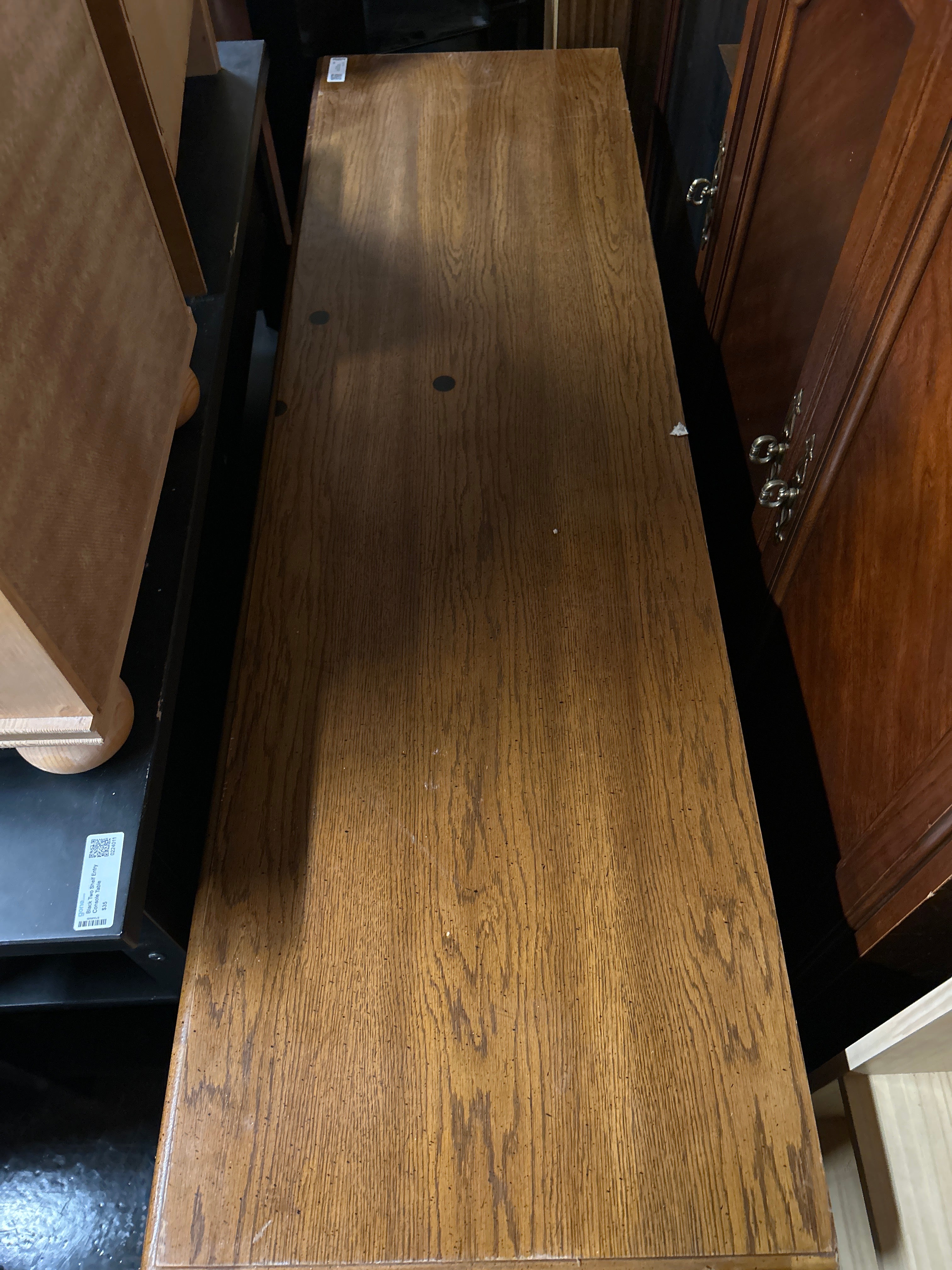 Vintage Paneled Wood Credenza with Brass Hardware