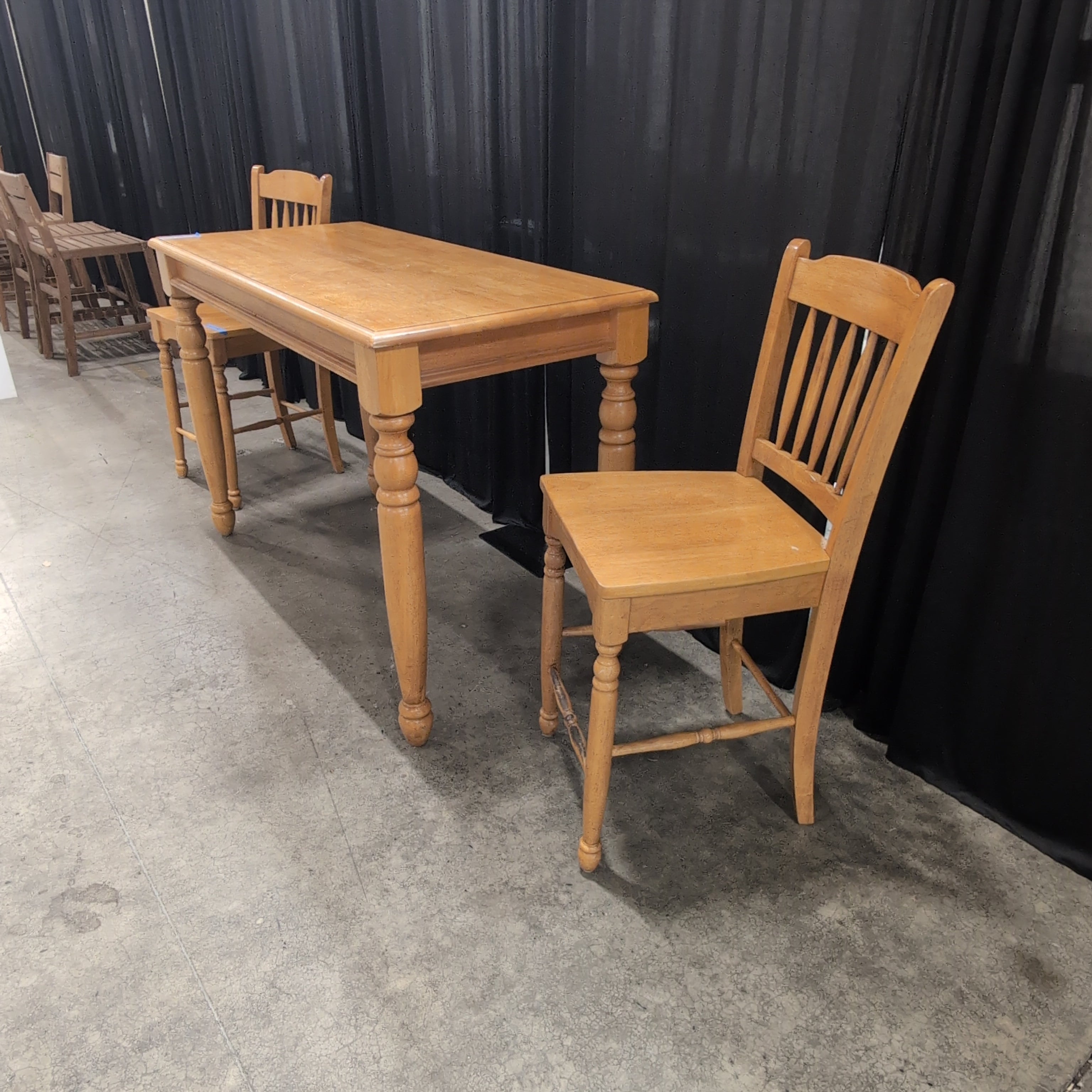 Natural Tone Wood Spindle Back Chair and table
