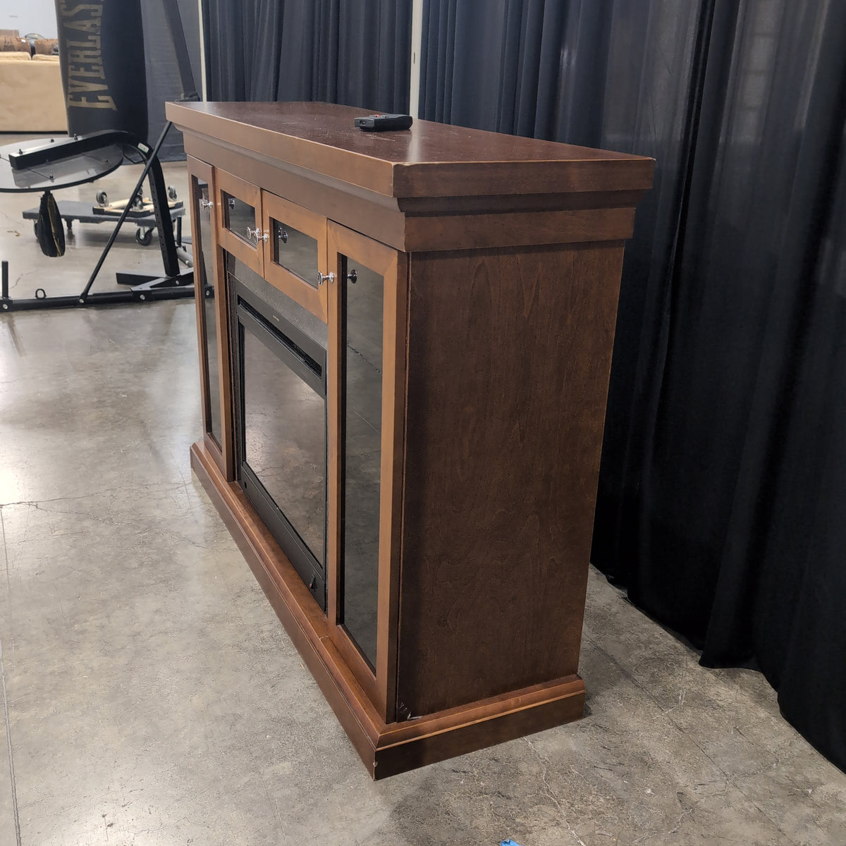 Medium Brown Wood TV Stand with Electric Fireplace