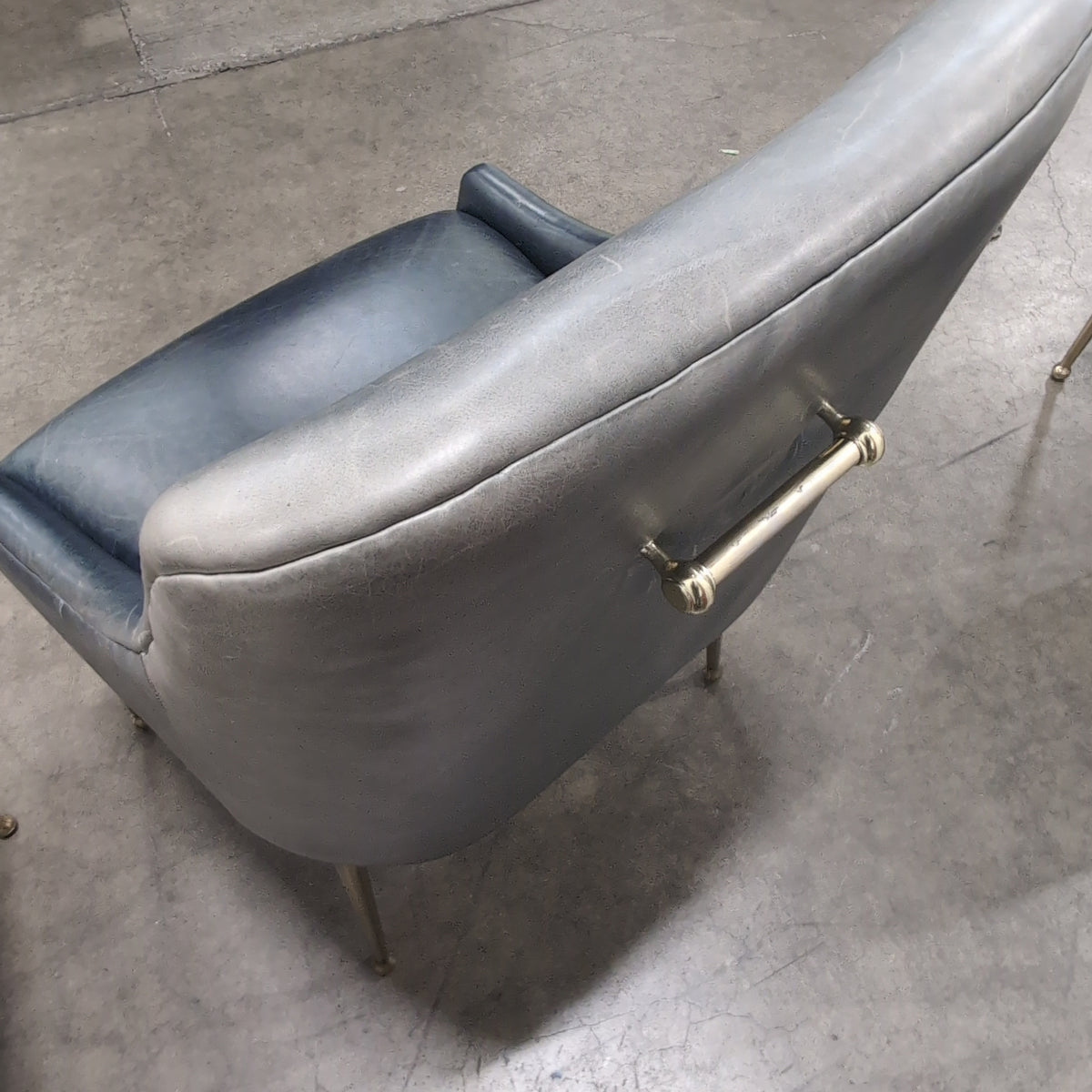 Set of Four Antropologie Dark Blue Upholstered Dining Chair with Gold Legs