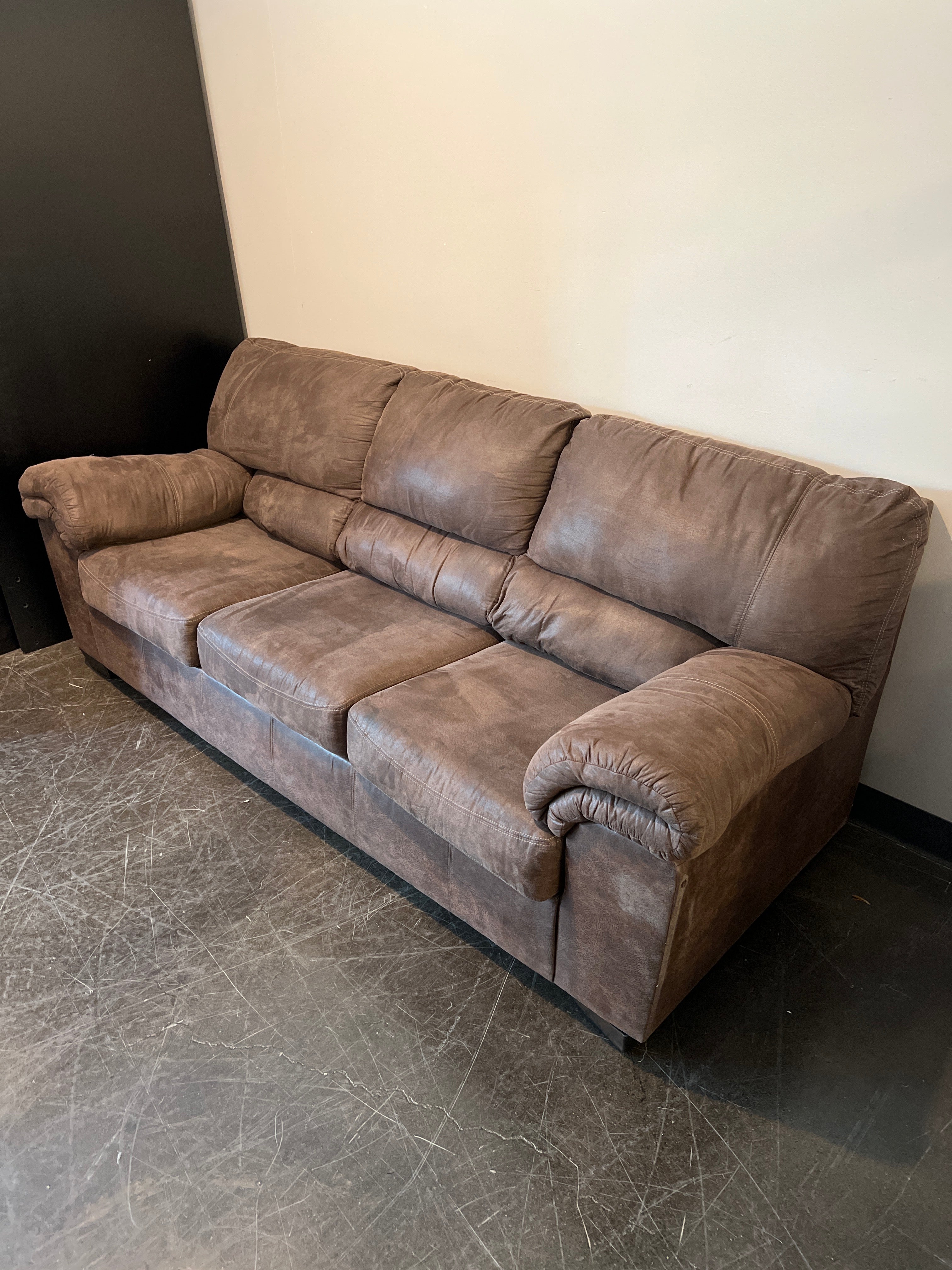 Plush 3-Seat Microfiber Sofa – Brown