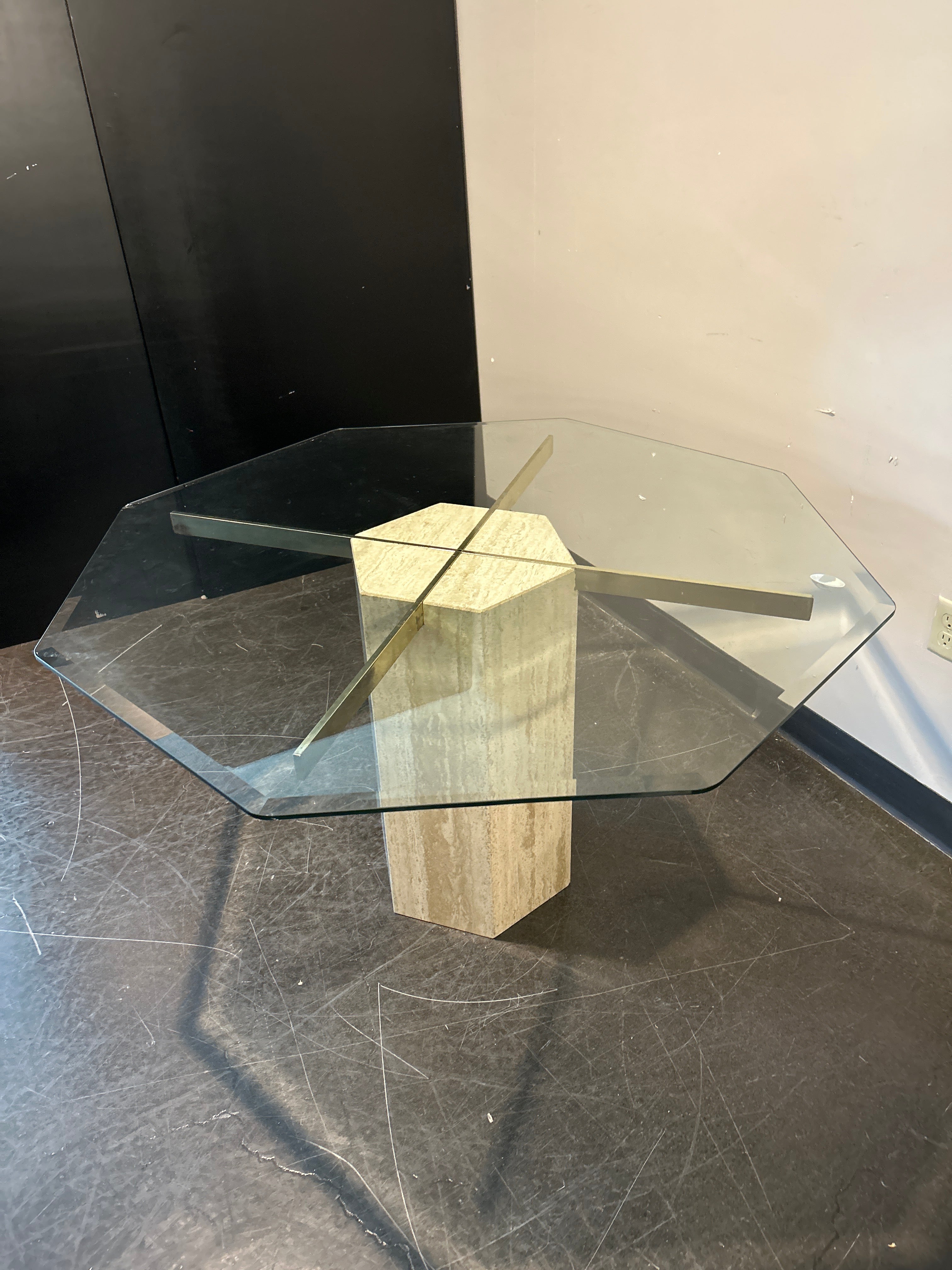 Elegant Travertine Glass Table