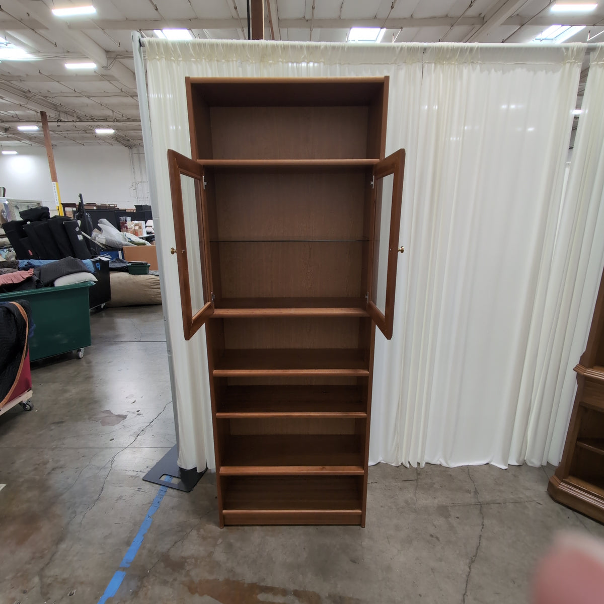 Brown Wood China Cabinet with Glass Doors