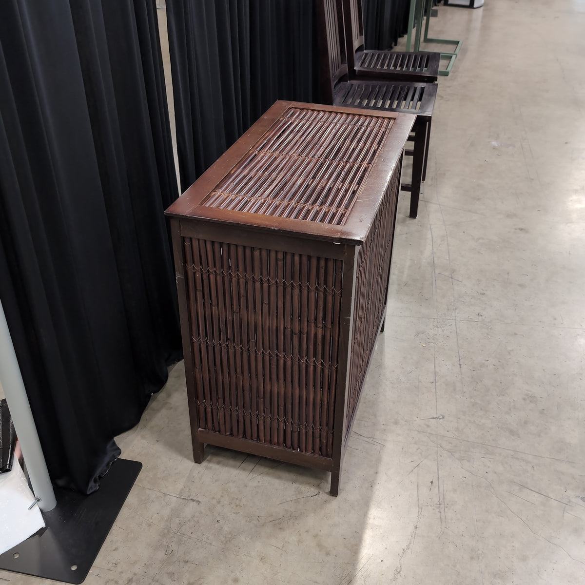 Pier 1 Imports- Dark Brown Wood Laundry Hamper with Bamboo Slats