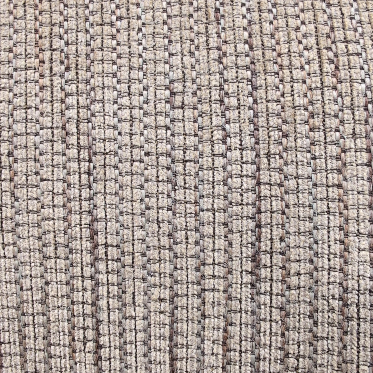 Tan Textured Fabric Three-Cushion Couch with Rolled Arms
