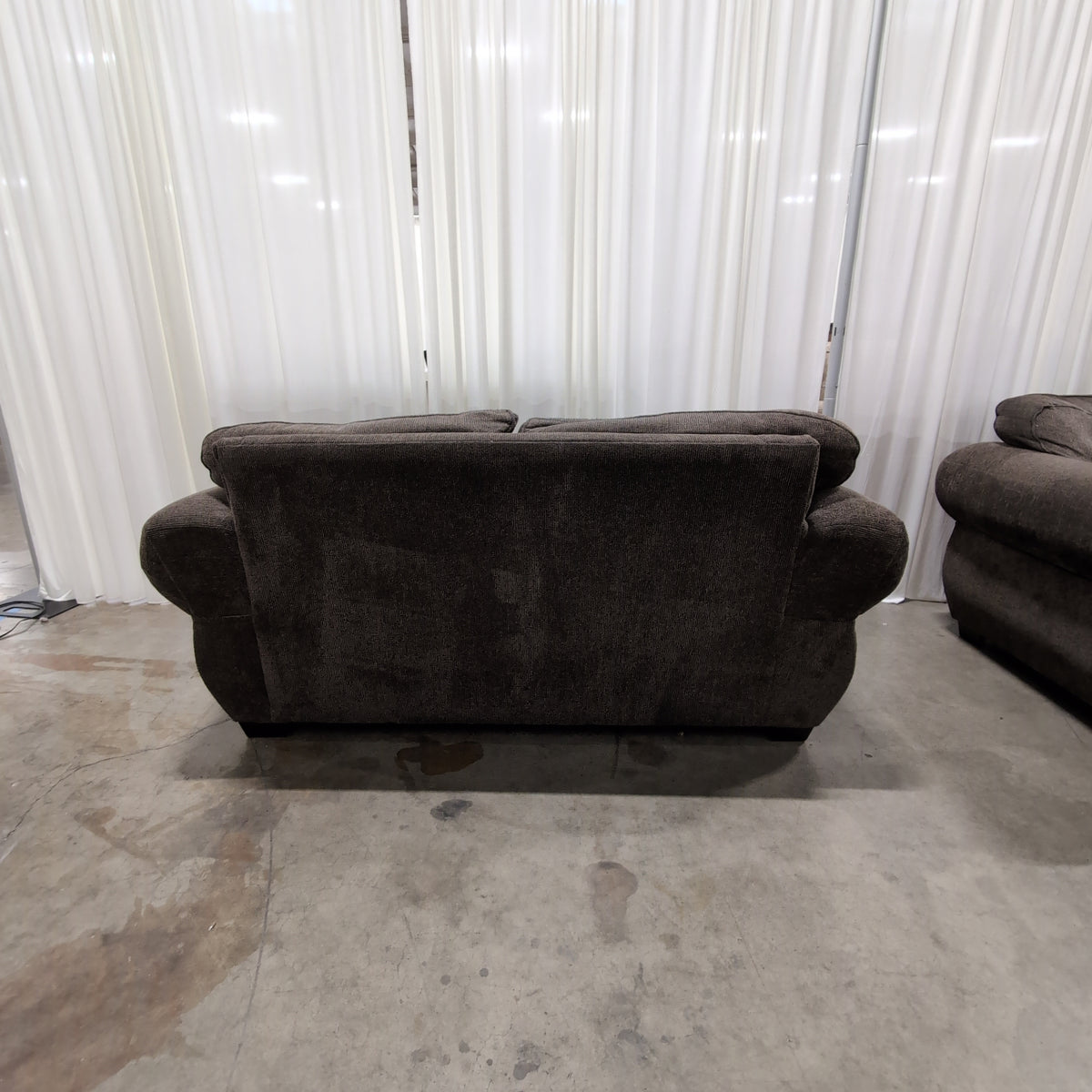 Dark Gray Fabric Loveseat with Rolled Arms