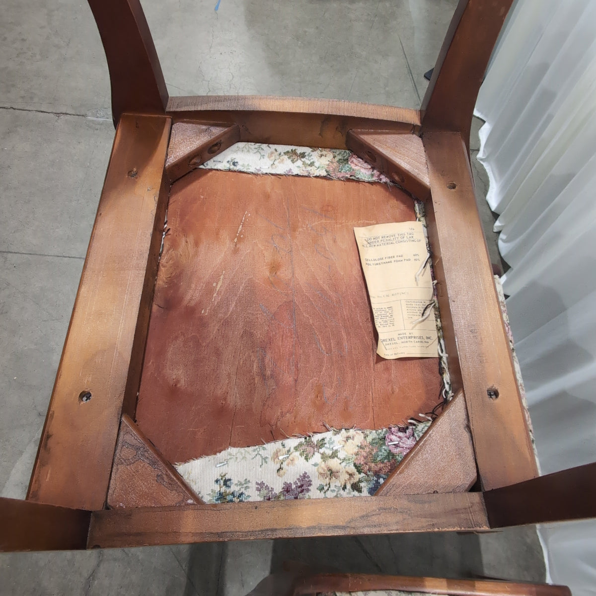 Set of Five Drexel Traditional Dark Wood Dining Chair with Floral Seat