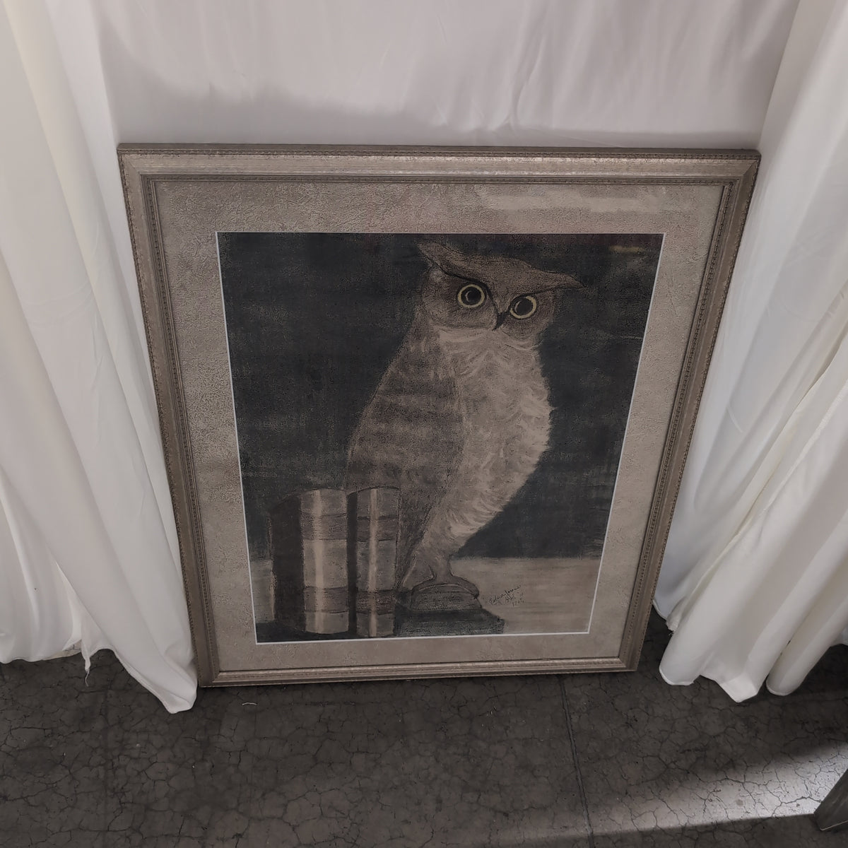 Muted Tones Owl and Books Framed Print