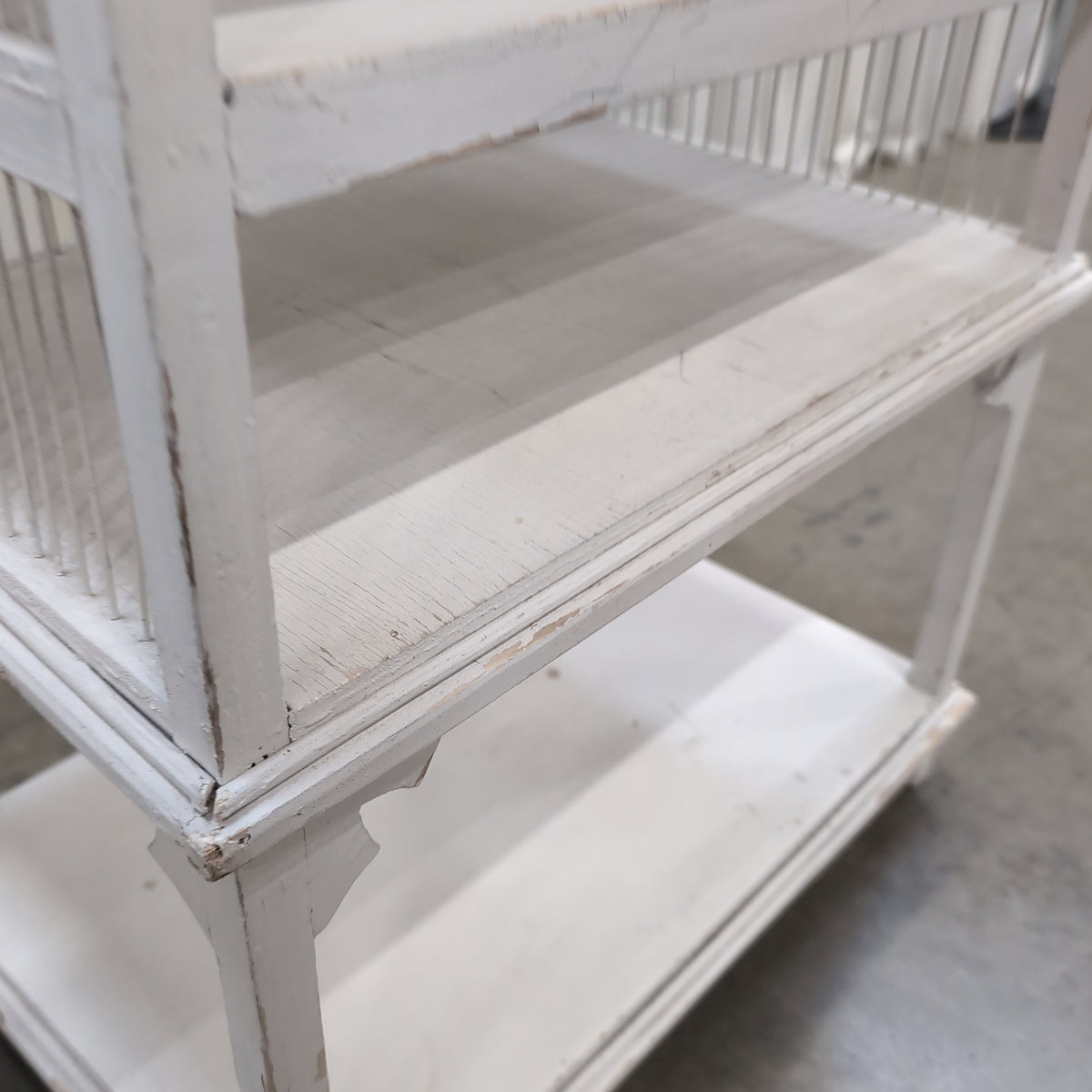 Distressed white Three-Tier Storage Shelf