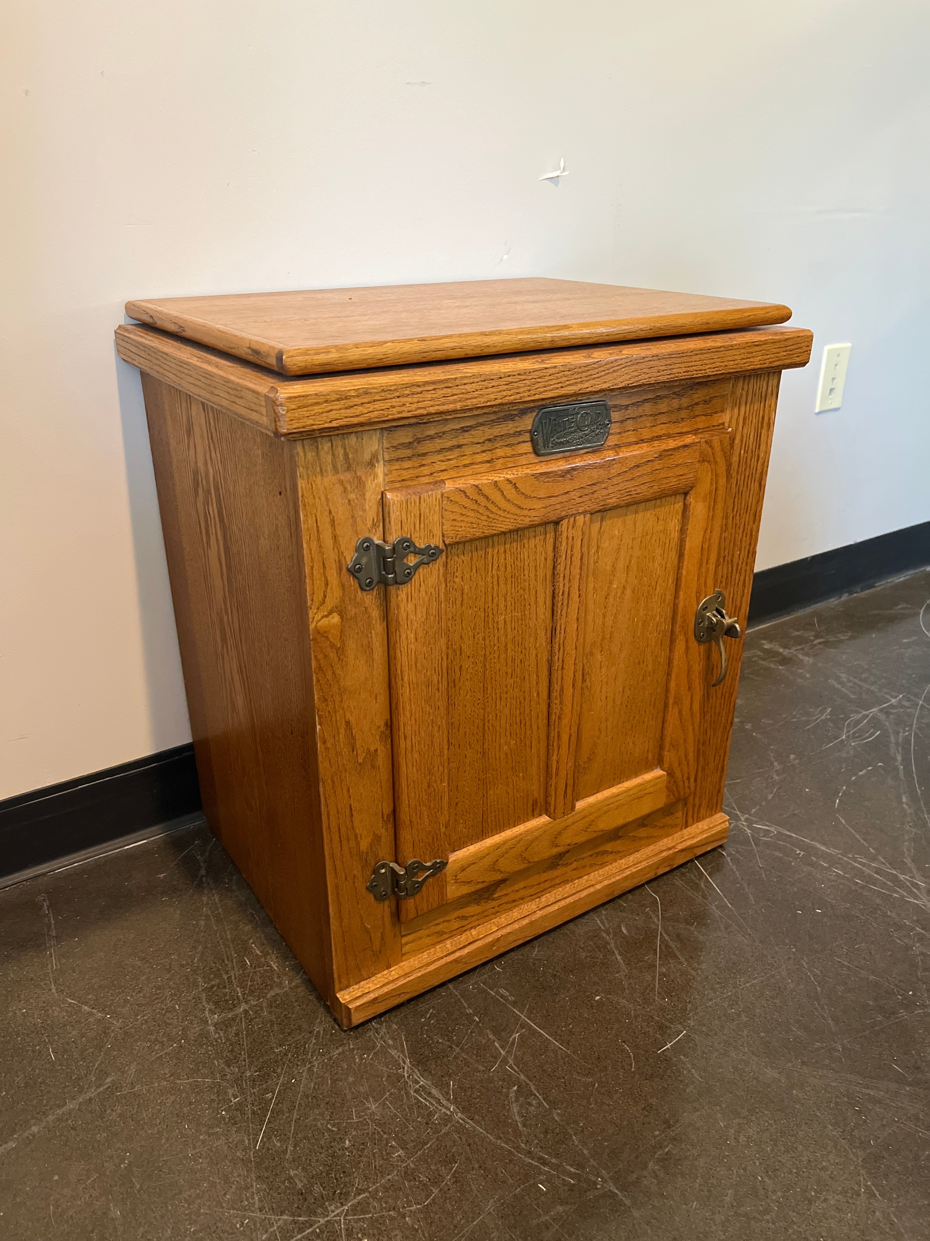 White Clad Vintage-Style Oak Ice Box Cabinet