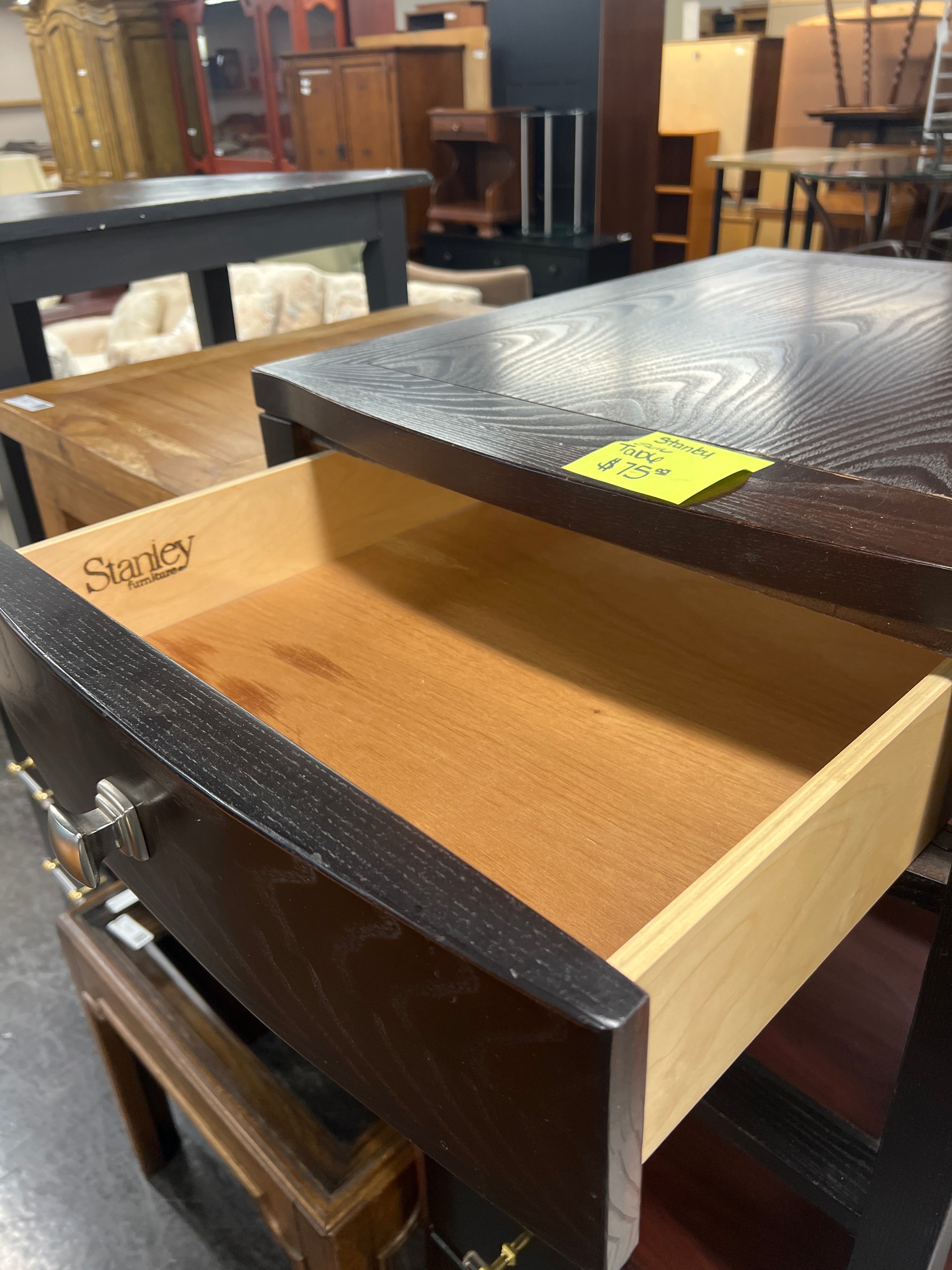 Dark Hardwood Stanley Side Table with Drawer