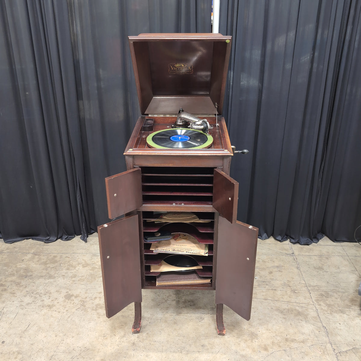 Dark Brown Wood Vintage Storage Cabinet with Double Doors
