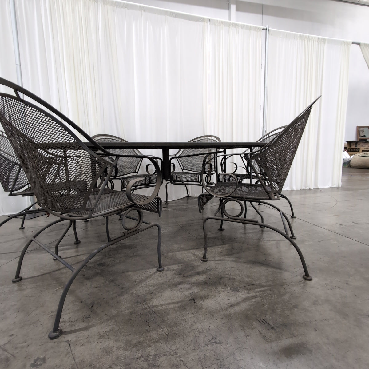 Dark Metal Oval Outdoor Table with Umbrella Hole