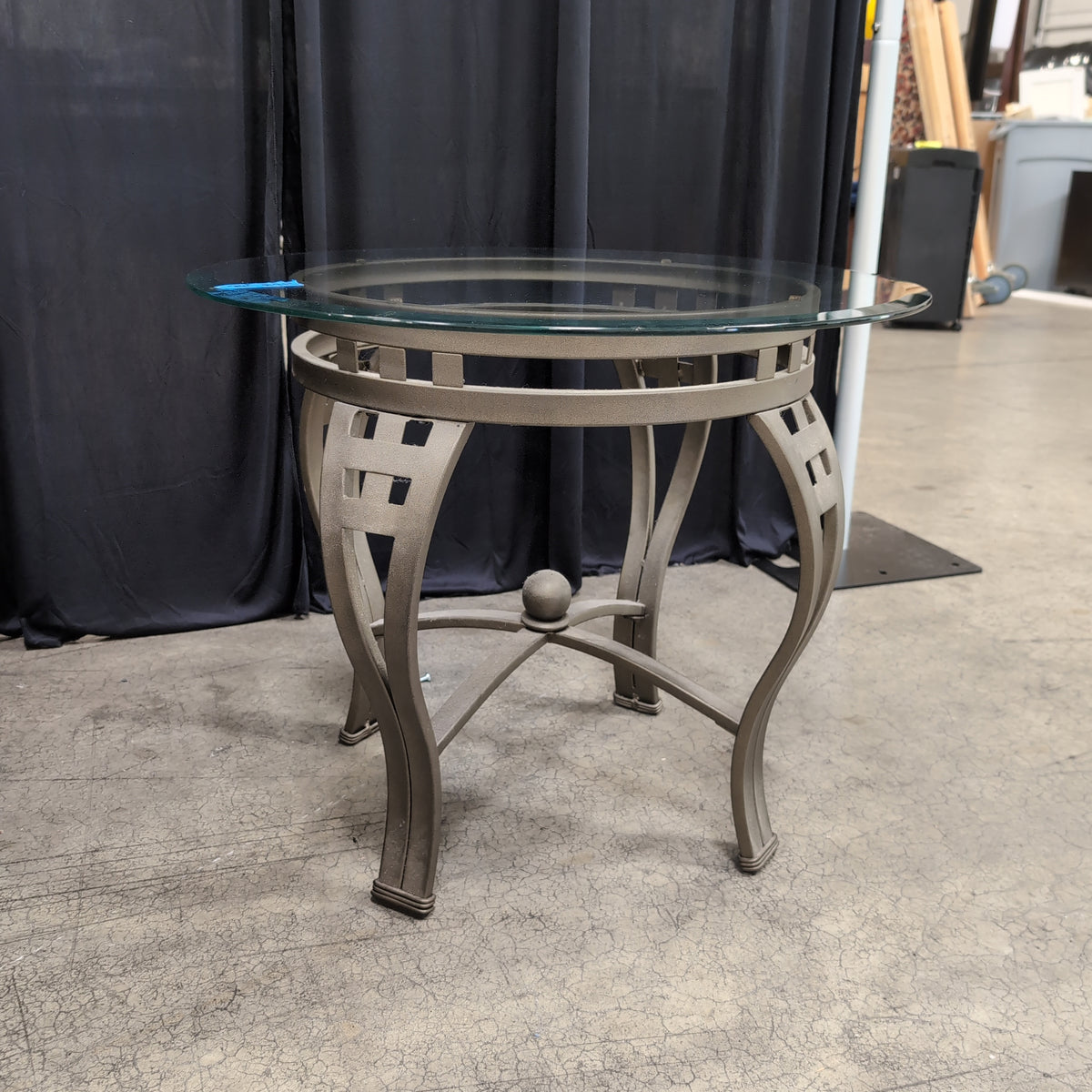 Round Glass Top Coffee Table with Dark Metal Base