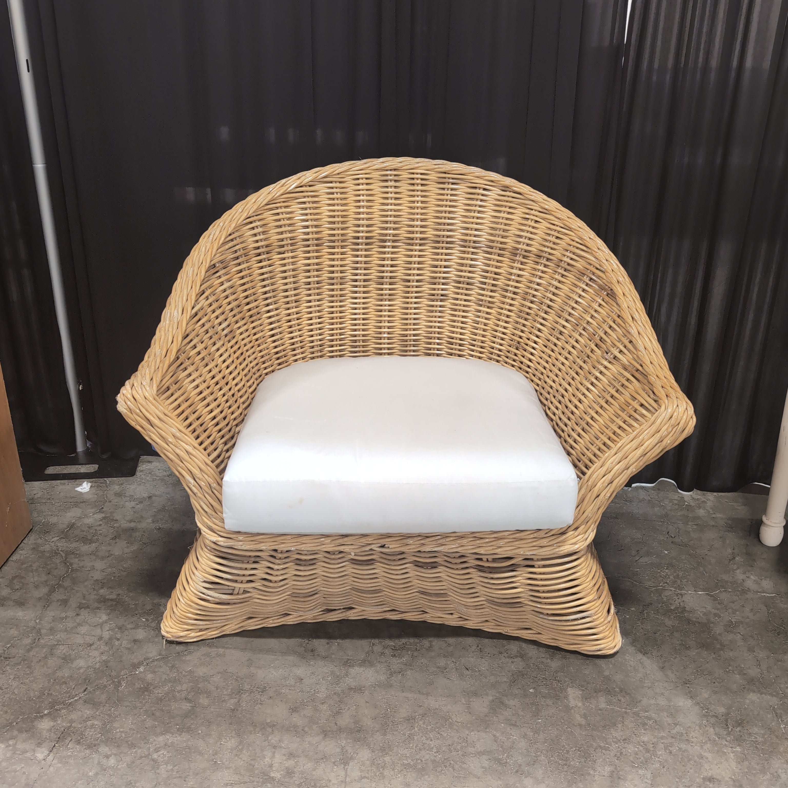 Natural Wicker Barrel Chair with Cream Cushion