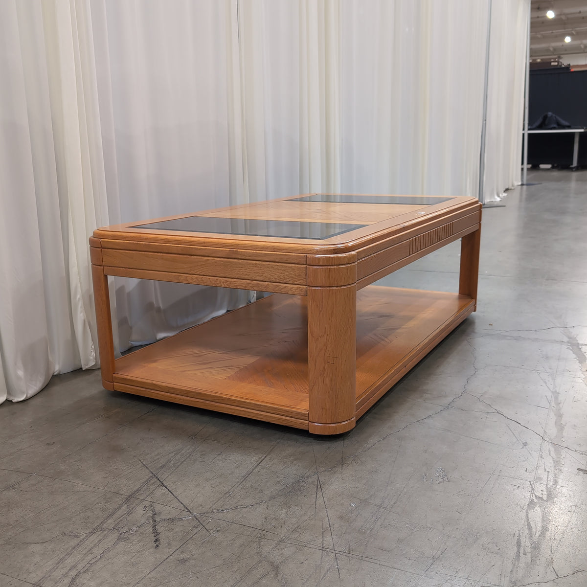 Rectangular Blonde Wood Coffee Table with Glass Inserts