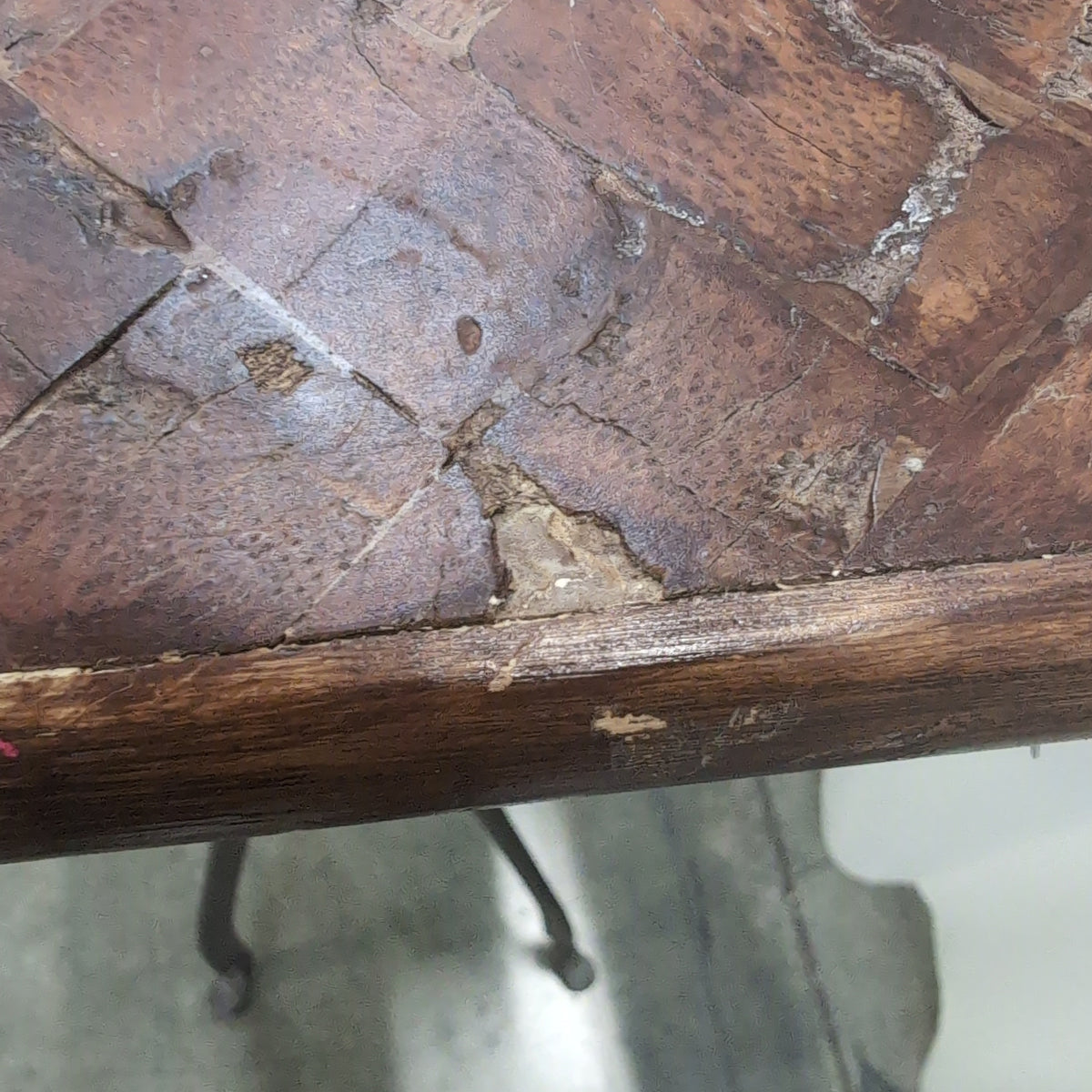 Parquet Wood Top End Table with Metal Base