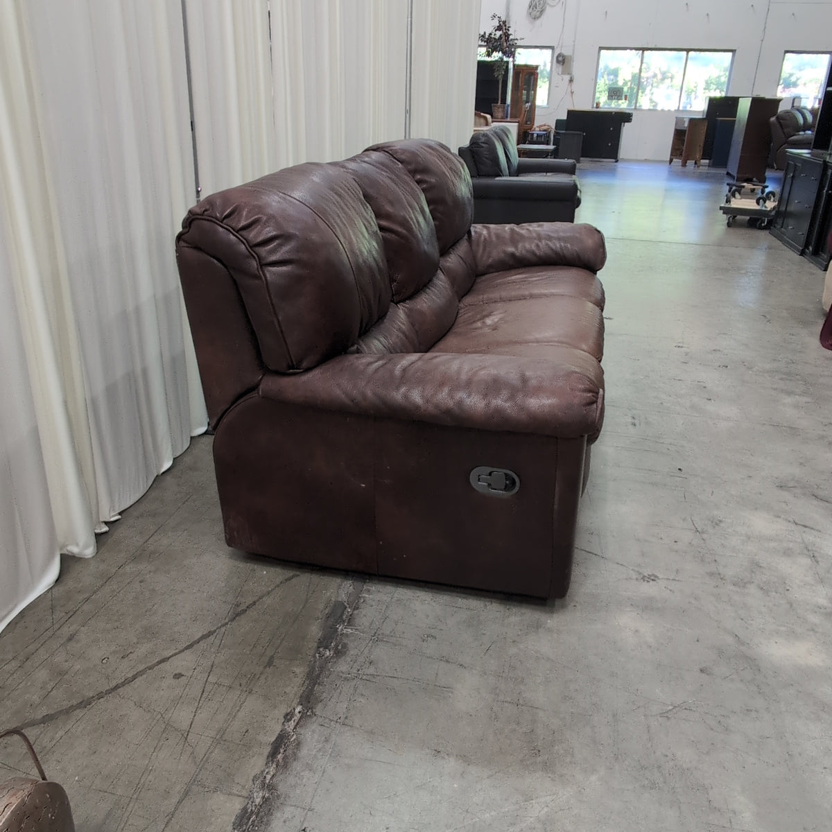 Classic Brown Leather Three-Seat Couch
