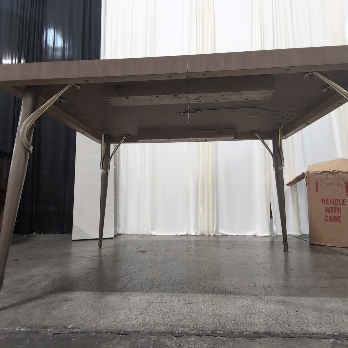Mid-Century Light Grey Laminate Dining Table with Leaf Pattern