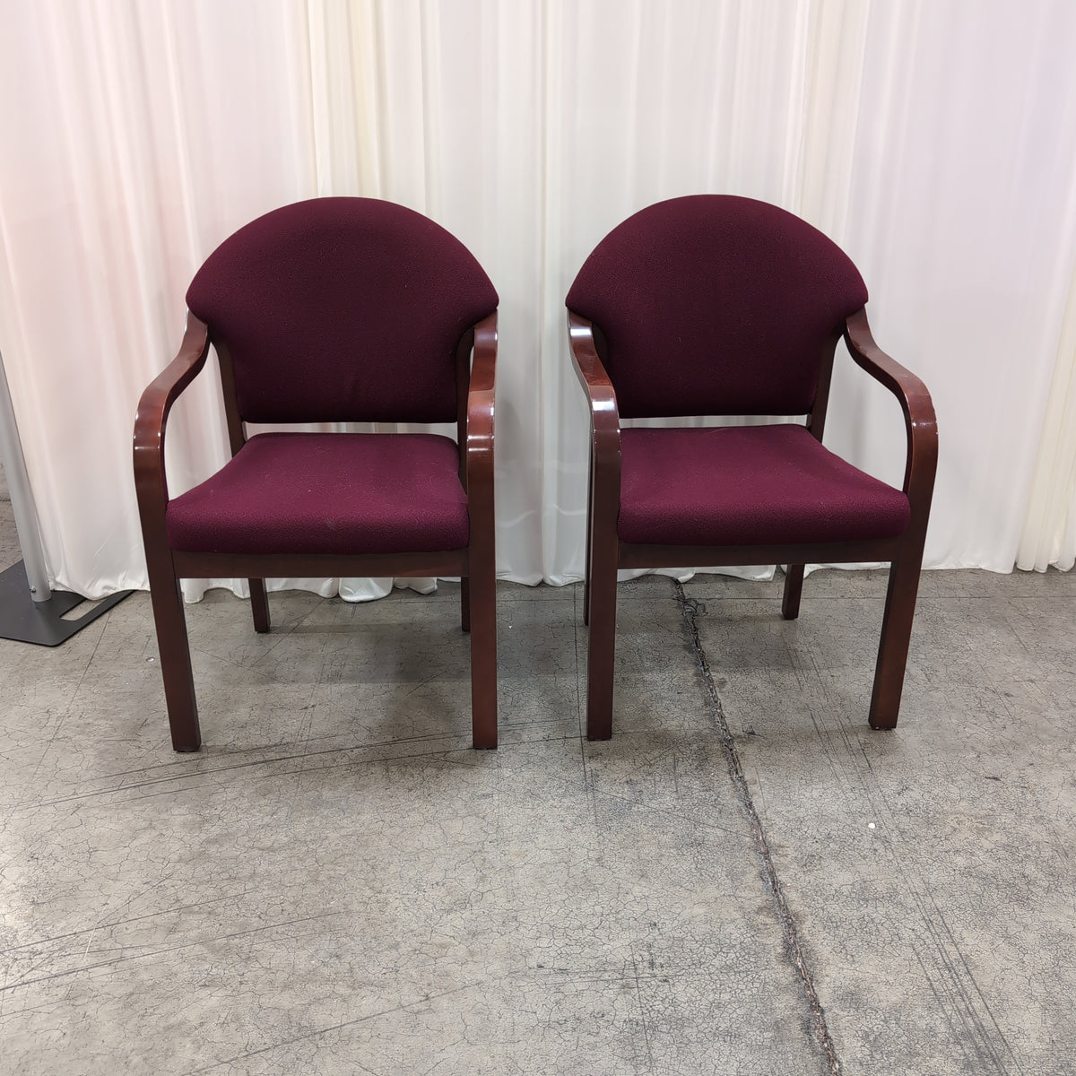 Maroon Fabric Upholstered Office Chair with Wood Arms