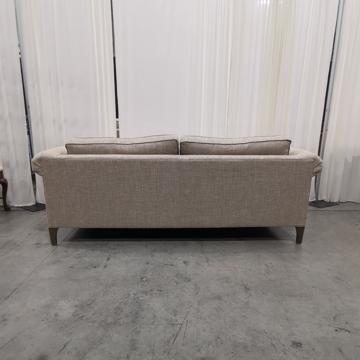 Beige Rolled Arm Transitional Loveseat in Textured Fabric