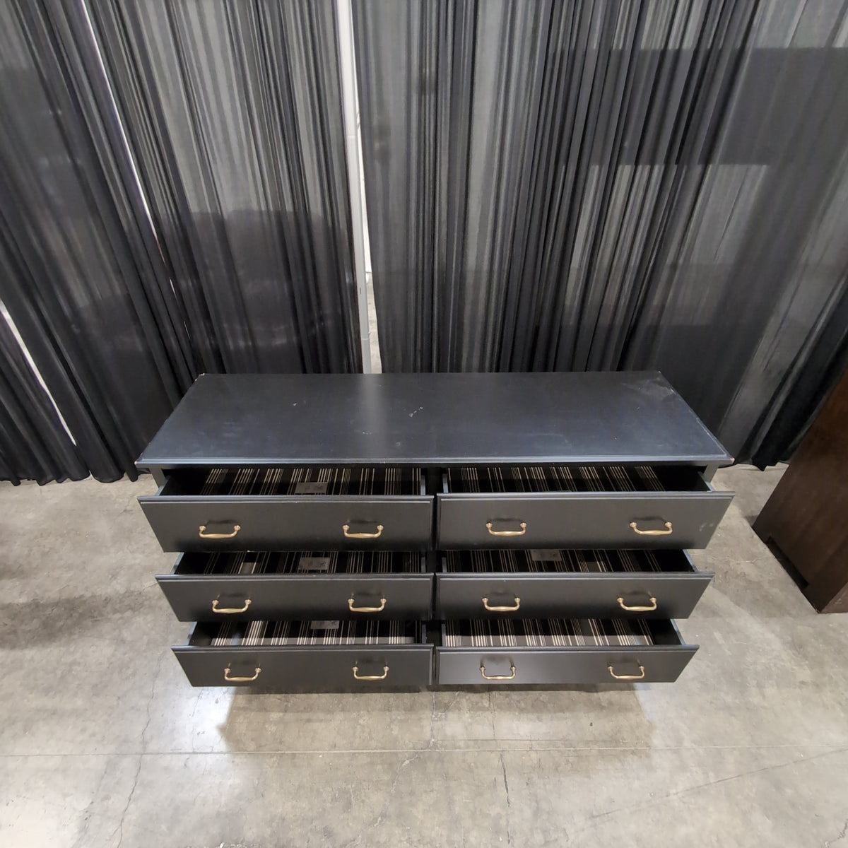 IKEA-Black Six-Drawer Dresser with Gold Pulls