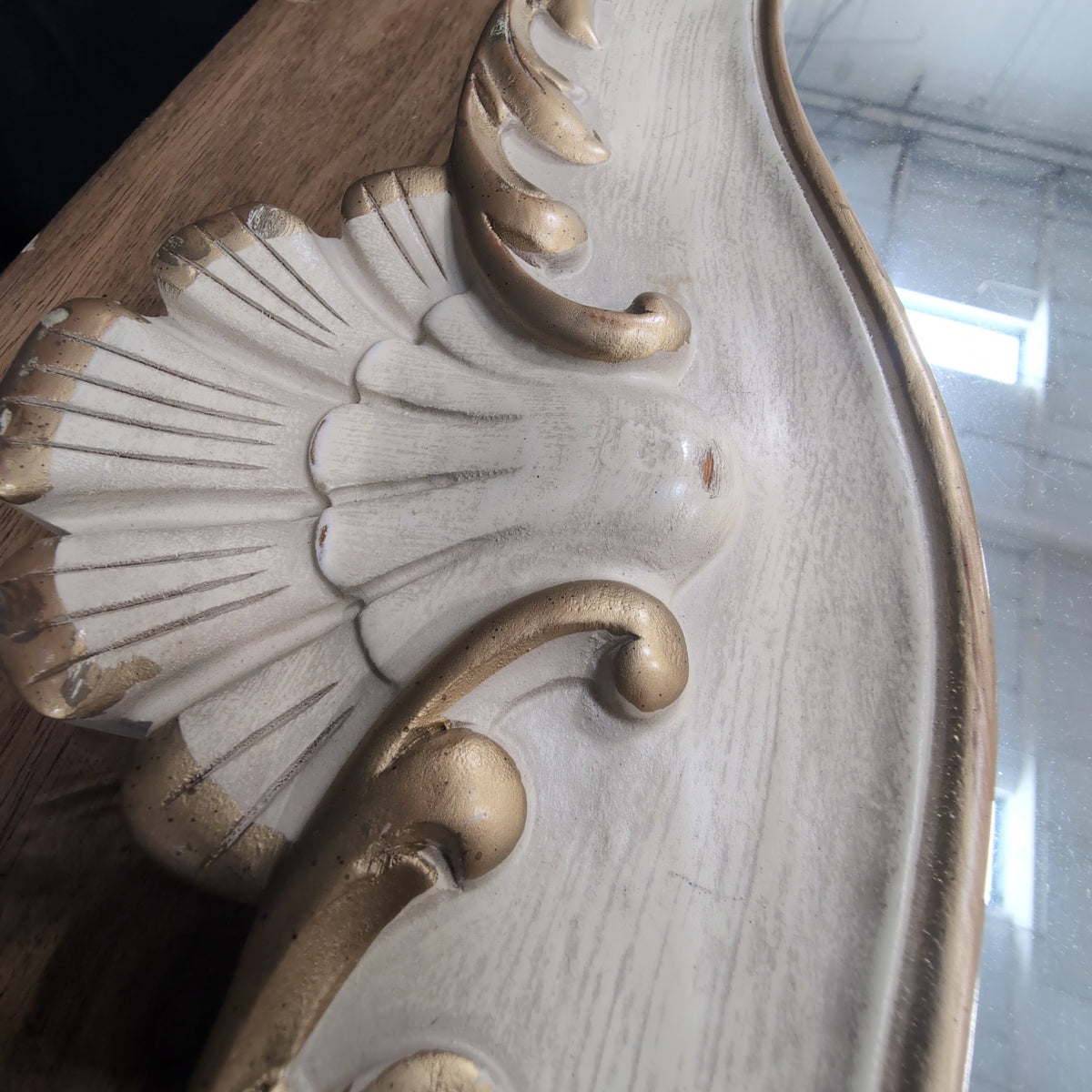Ornate Cream Scalloped Wall Mirror with Gold Trim