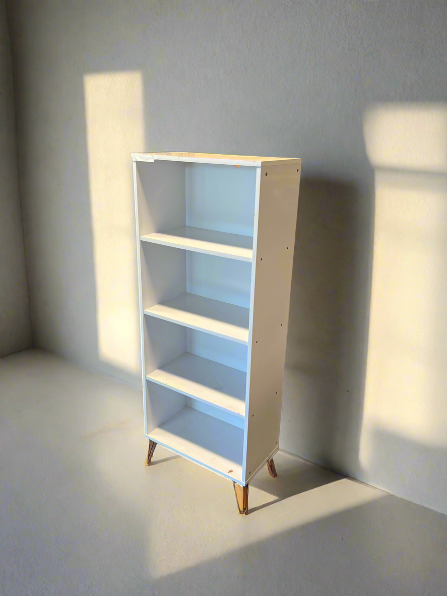 Narrow Four Shelf Bookshelf with Metal Legs
