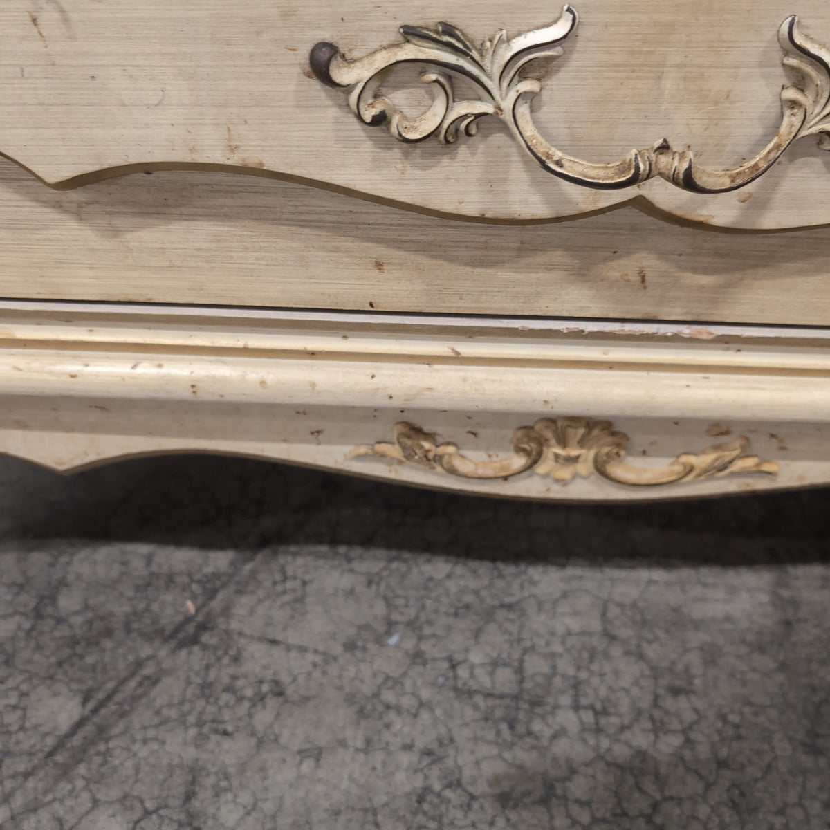 Beige French Provincial Wood Dresser with Ornate Hardware
