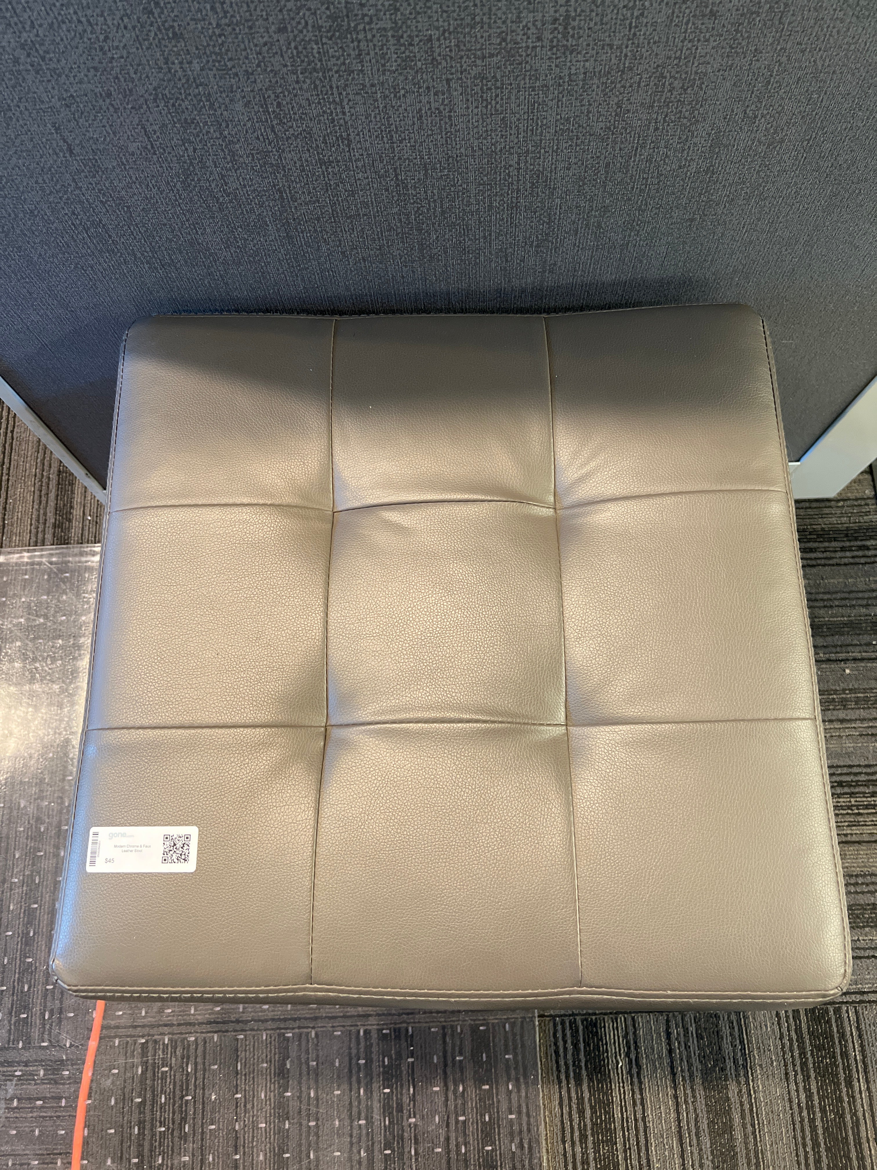 Pair of Modern Chrome & Faux Leather Stools