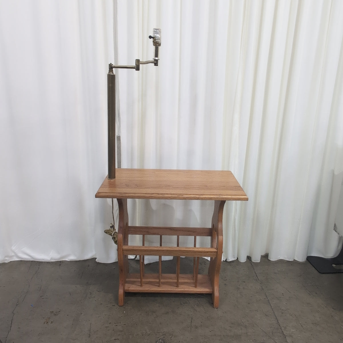Natural Wood Country End Table with Integrated Lamp