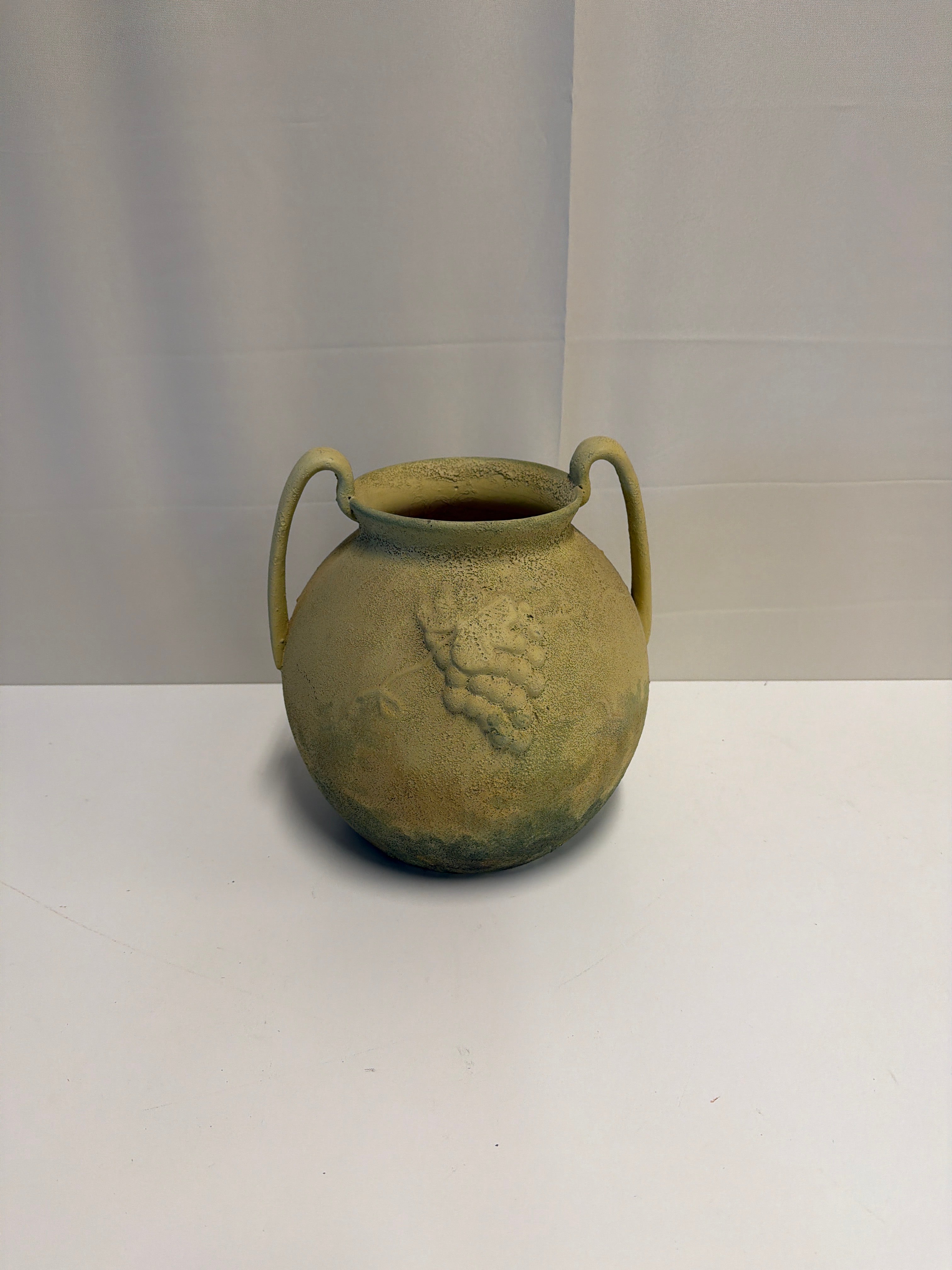 Vintage Beige Ceramic Vase with Grape Motif and Dual Handles