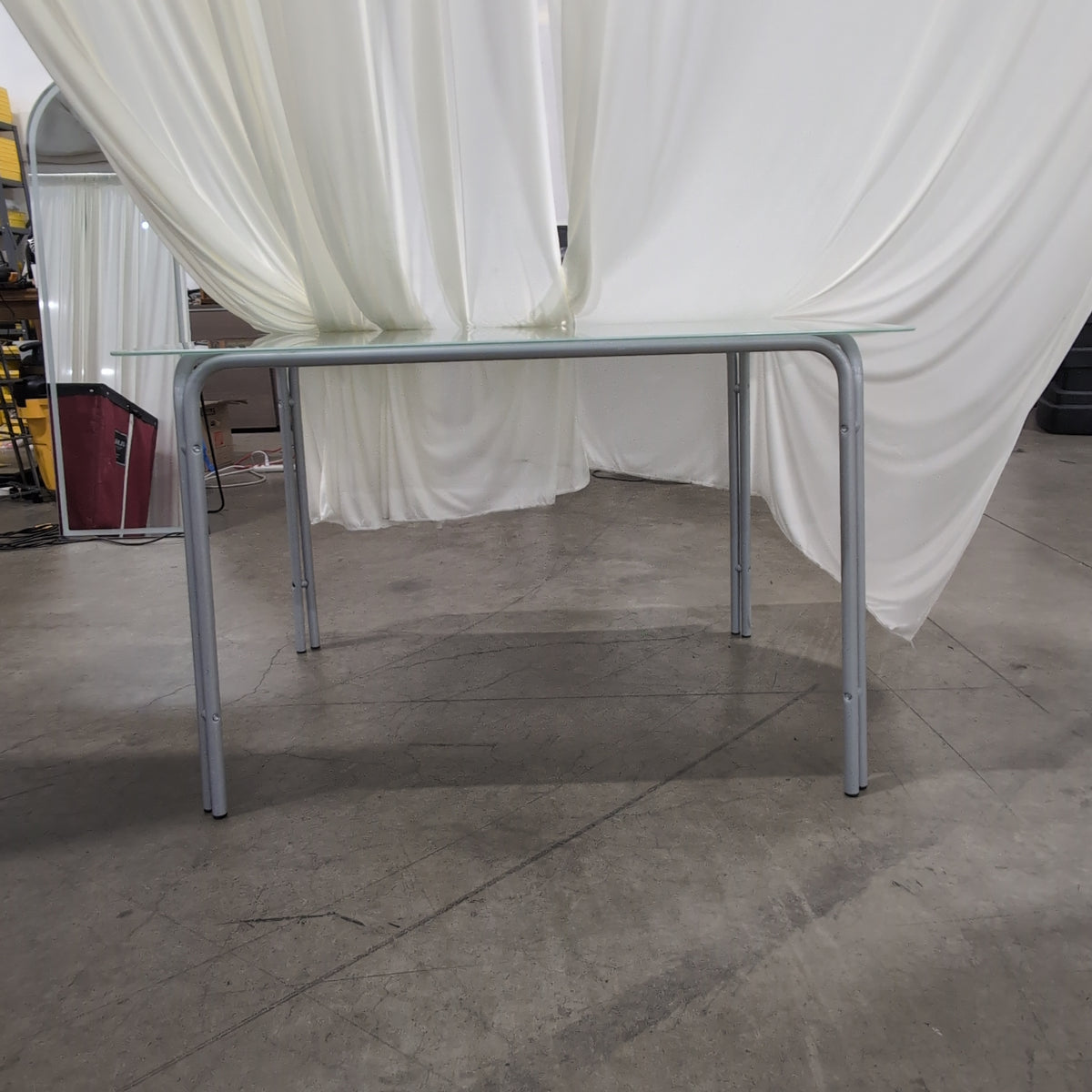 Rectangular Frosted Glass Dining Table with Metal Legs