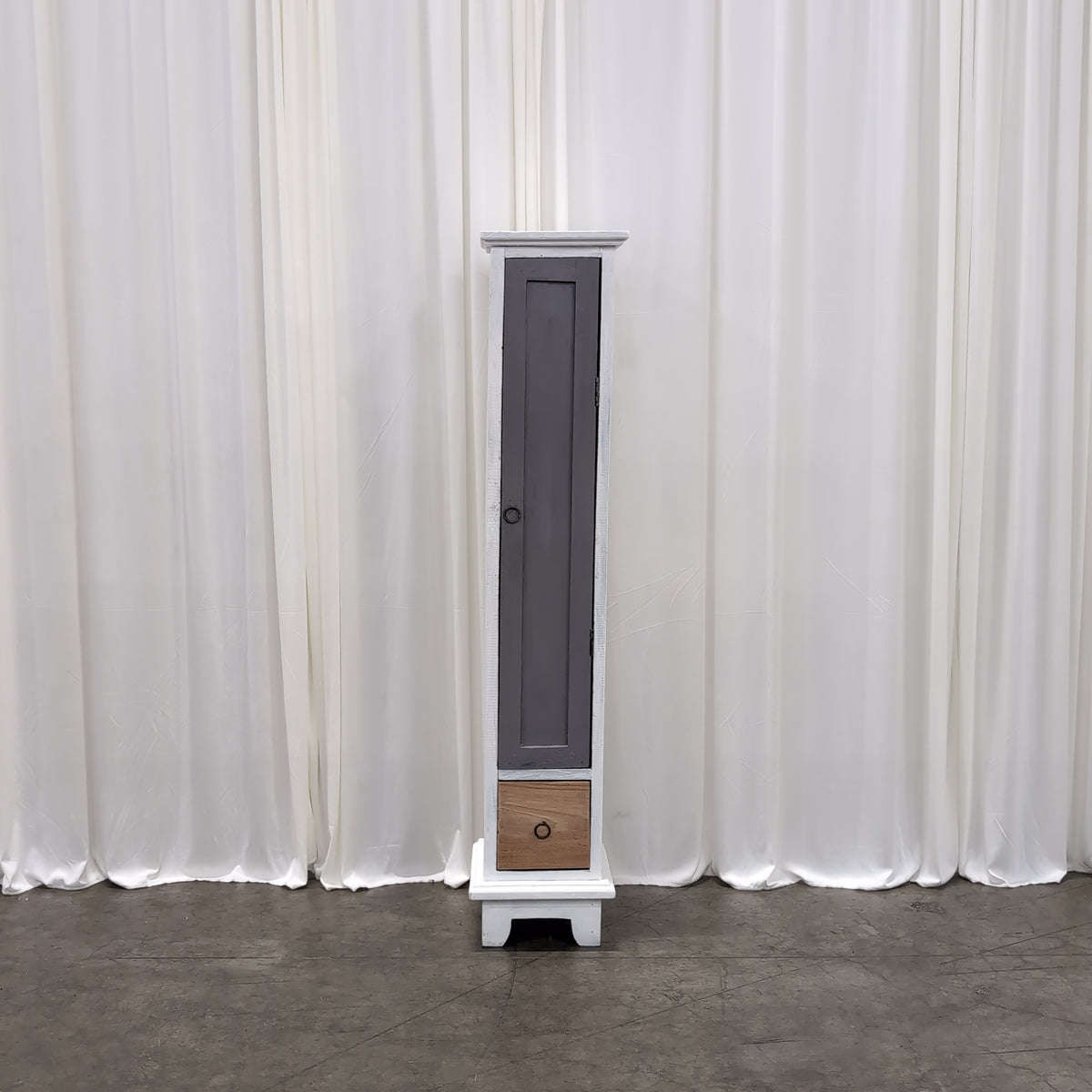Two-Tone Narrow Wood Storage Cabinet with a Drawer