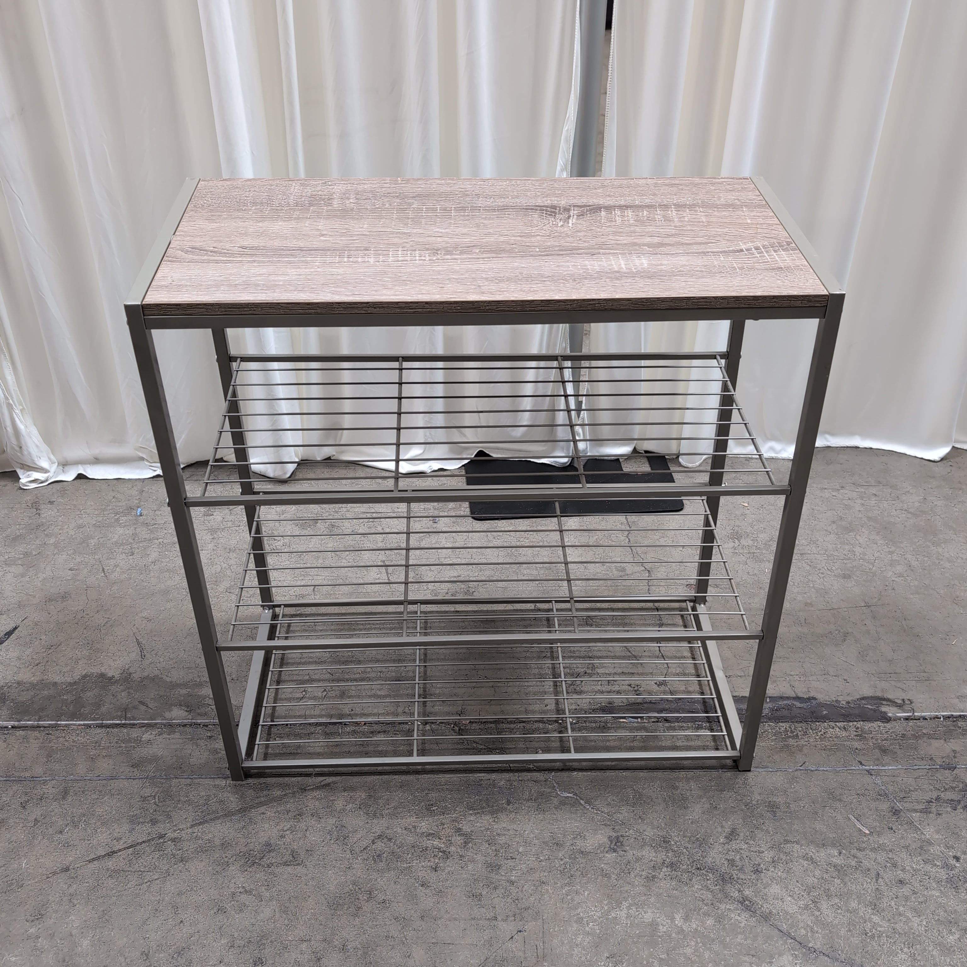 Light Wood Grain Top Shoe Rack with Metal Shelves