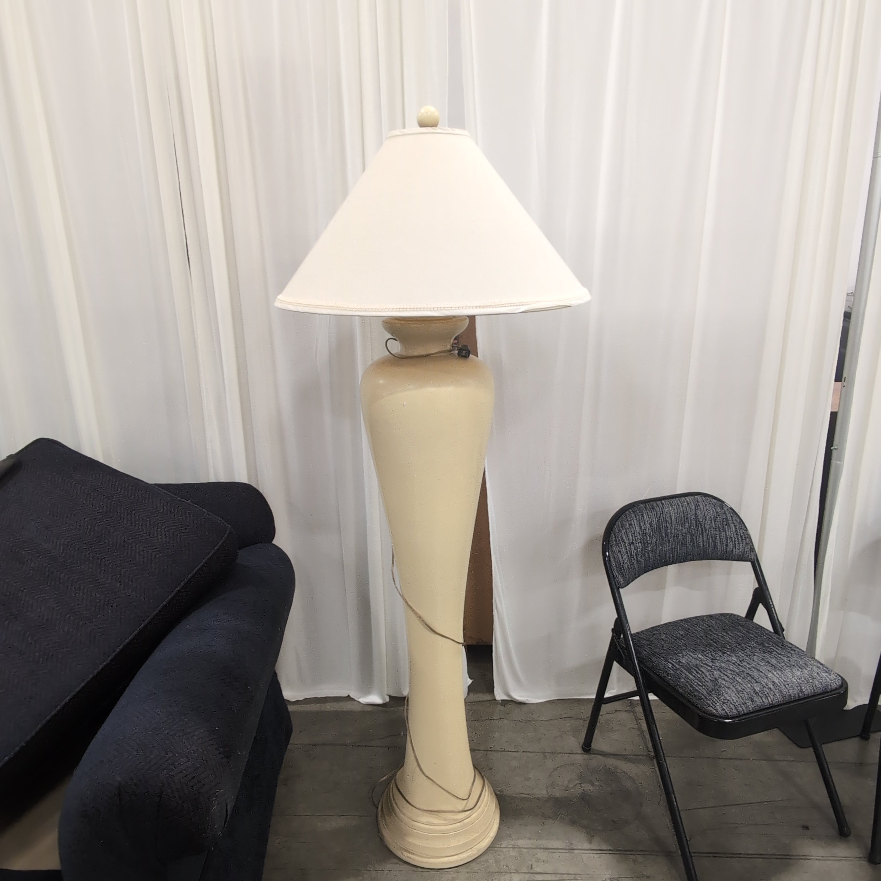 Tall Cream Glazed Ceramic Floor Lamp with Tapered Shade