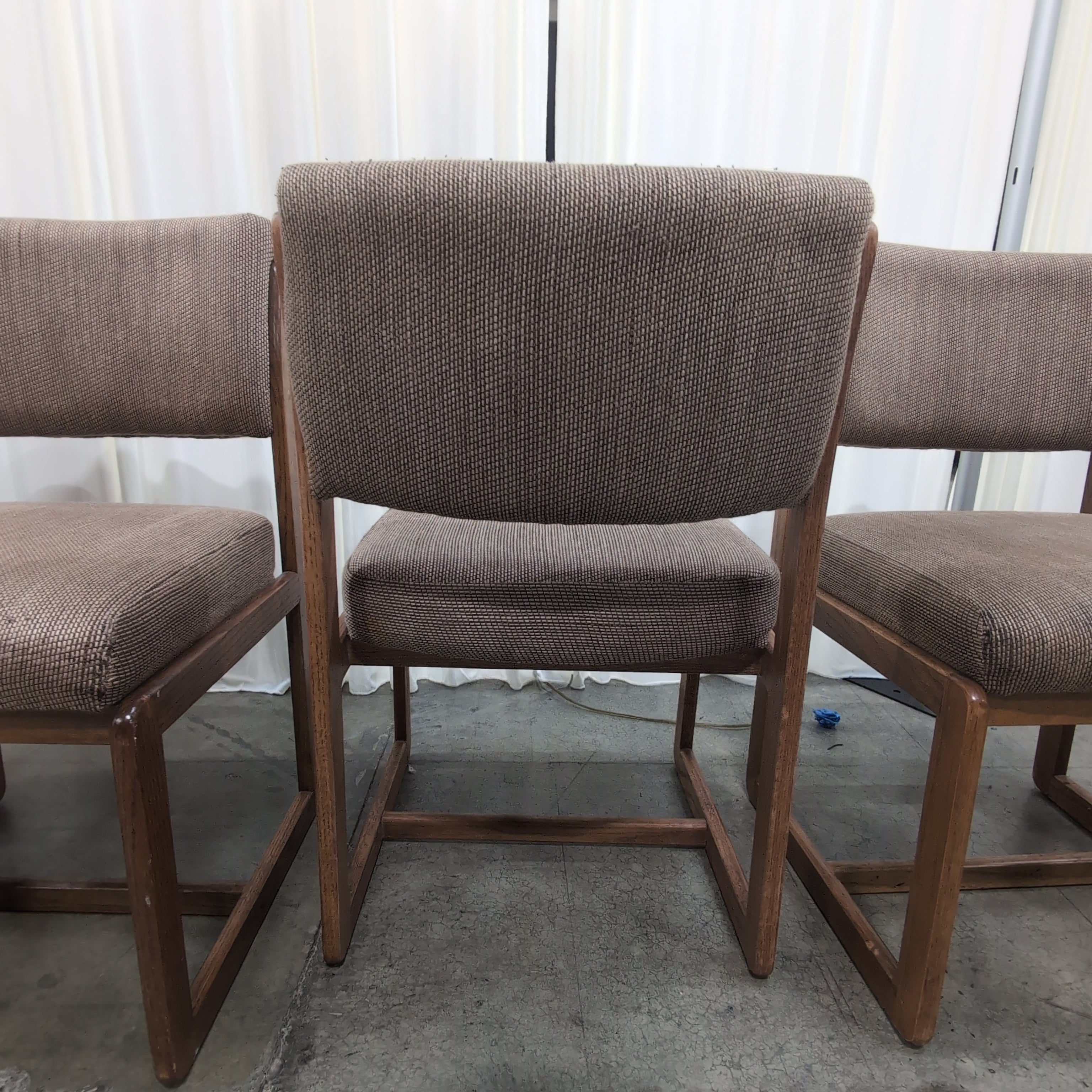 Set of Four Brown Upholstered Wood Frame Dining Chairs