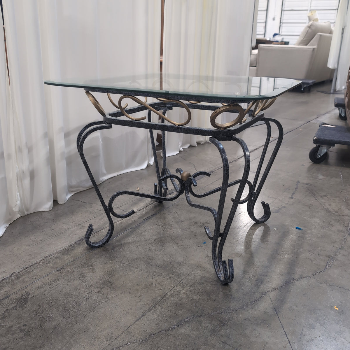 Ornate Scrollwork Iron and Glass End Table