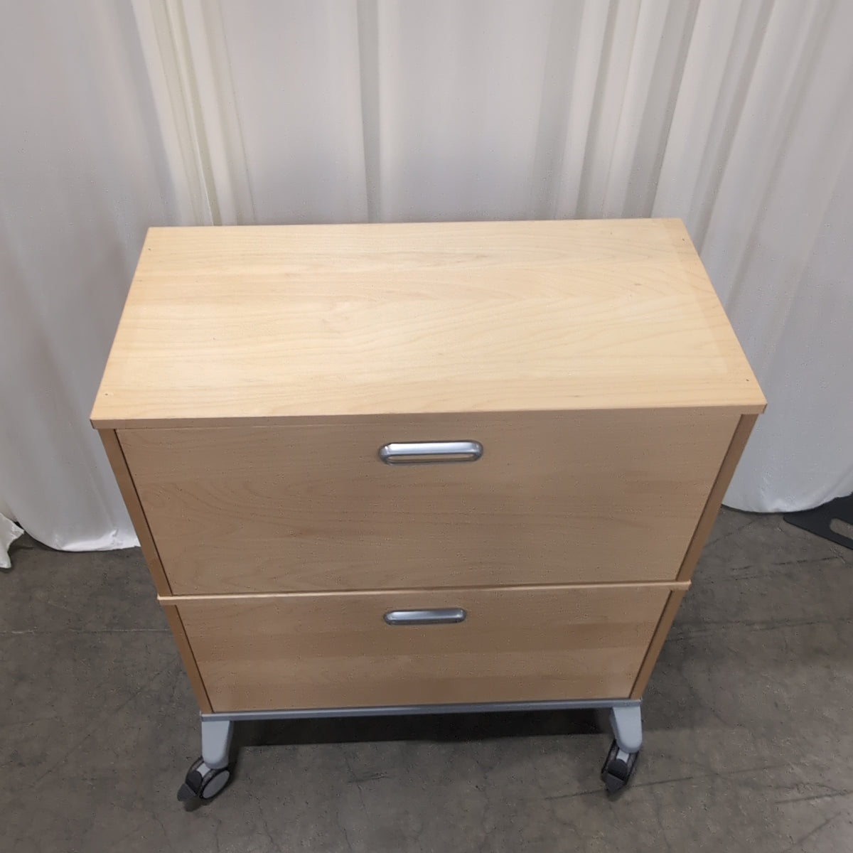 Light Wood Two-Drawer Filing Cabinet with Casters