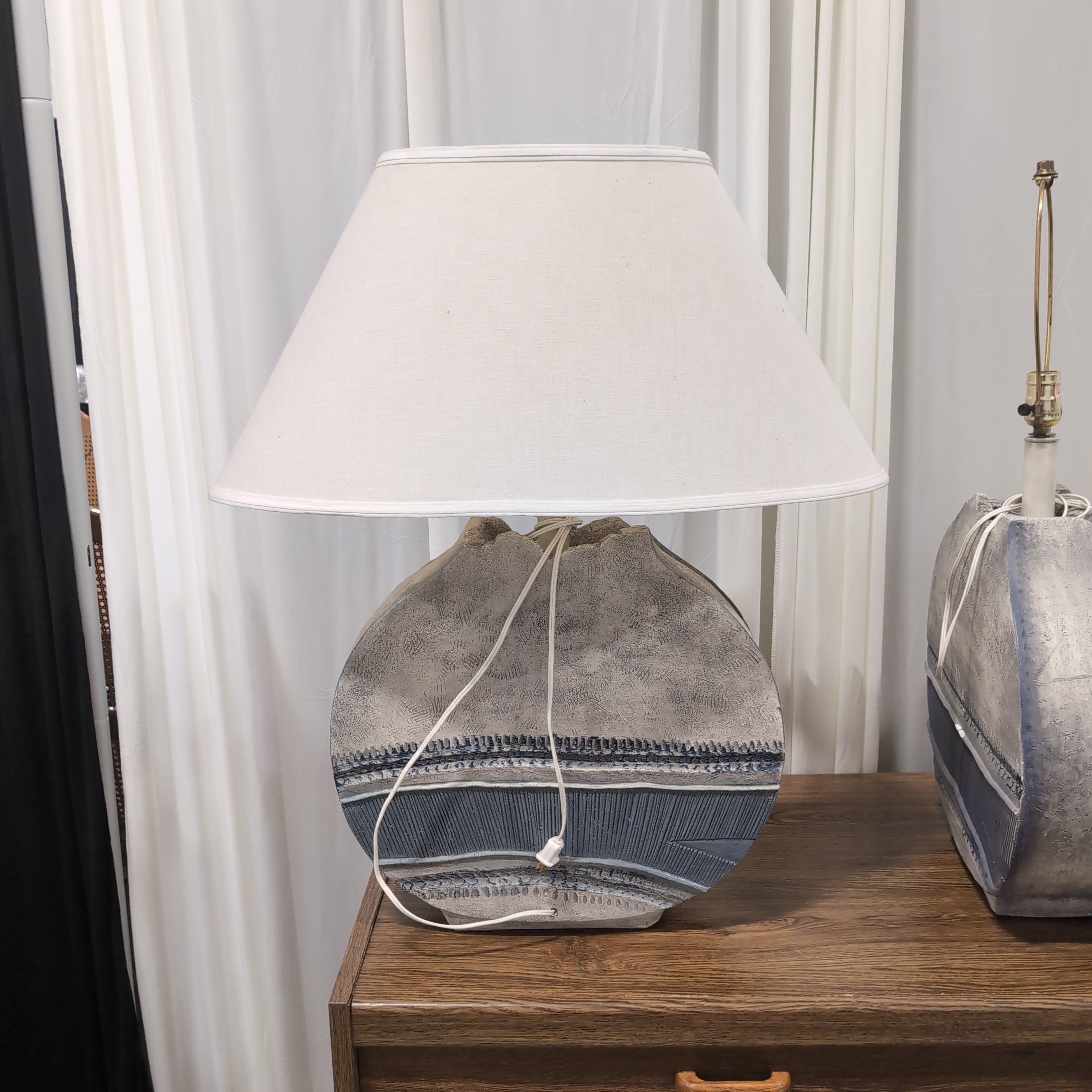 Textured Blue and Grey Table Lamp with Fabric Shade