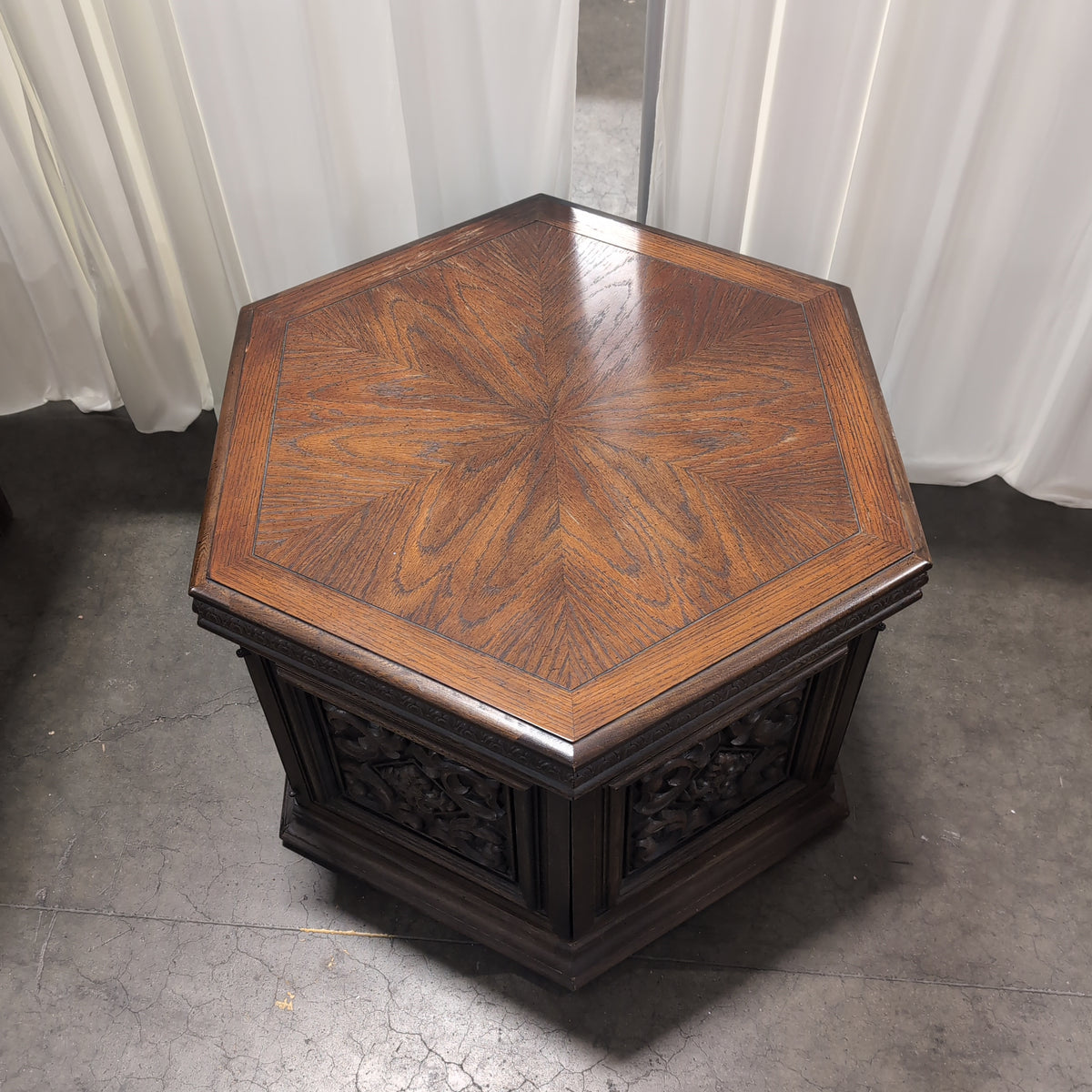 Lane Furniture Dark Brown Octagonal End Table with Carved Details