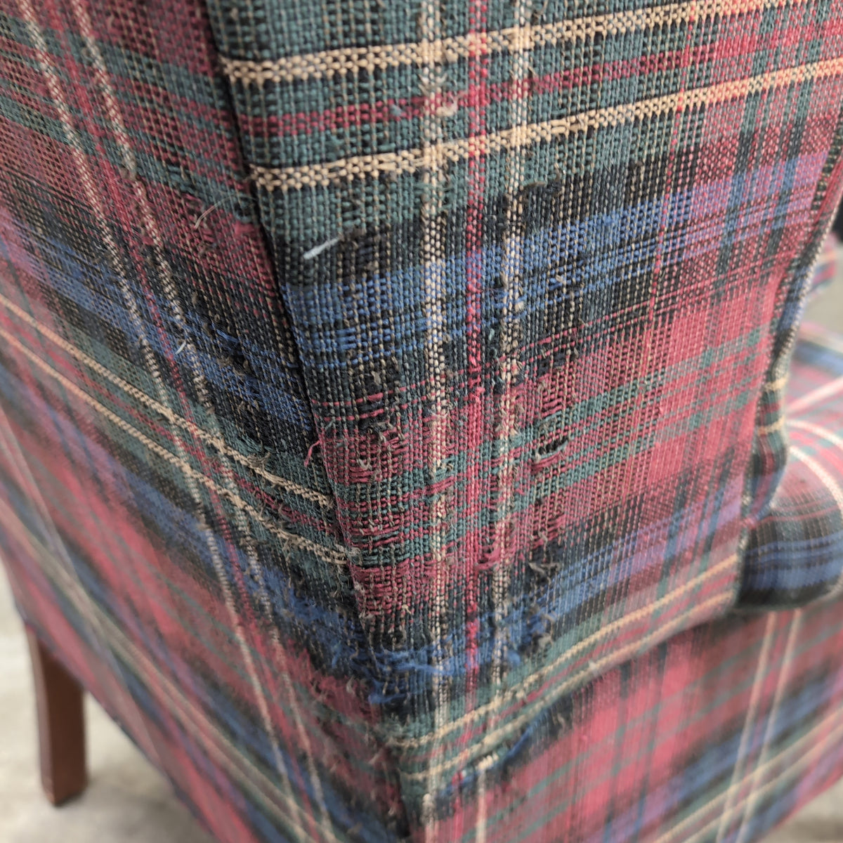 Traditional Red Plaid Wingback Chair with Carved Legs