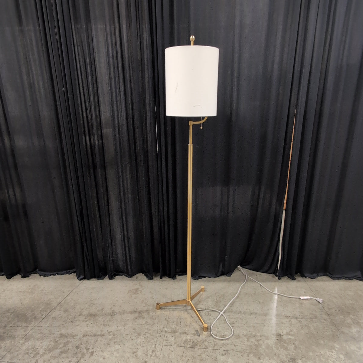 Modern Gold-Tone Metal Floor Lamp with White Drum Shade
