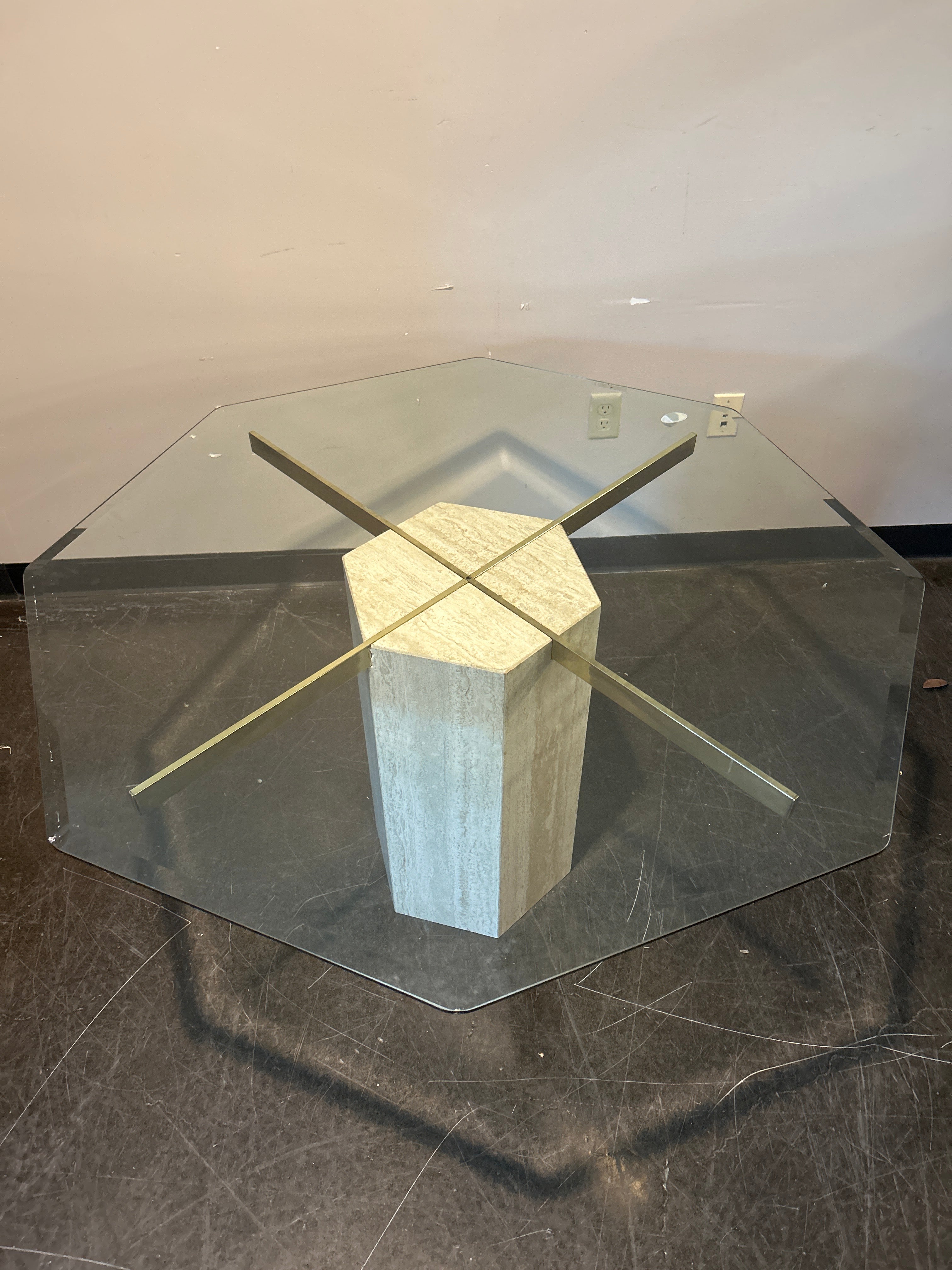 Elegant Travertine Glass Table