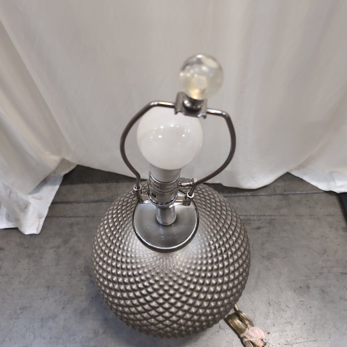 Silver Textured Table Lamp with Diamond Pattern