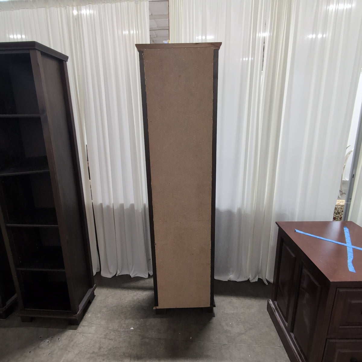 Dark Wood Five-Shelf Bookcase with Crown Molding