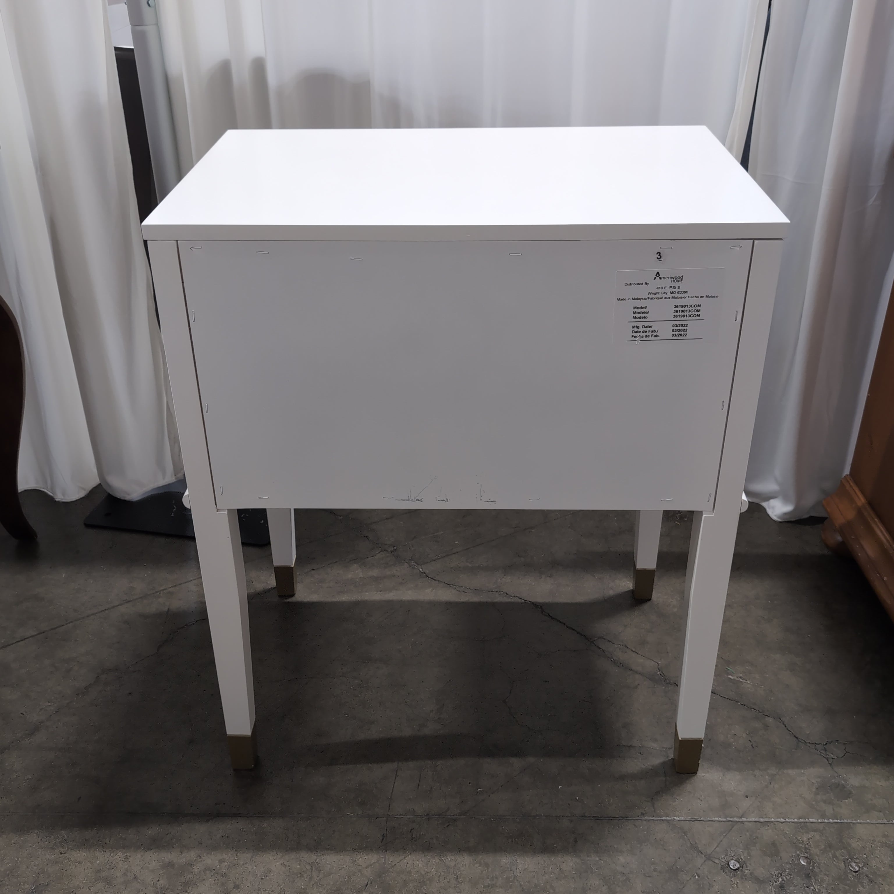 White Two-Drawer Nightstand with Bronze Hardware